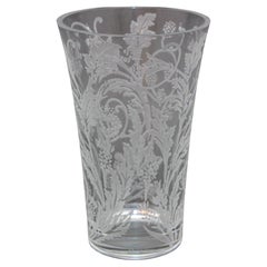 Christofle France Jarrón de Cristal Marly Orangerie Grabado a Mano Filigrana Floral