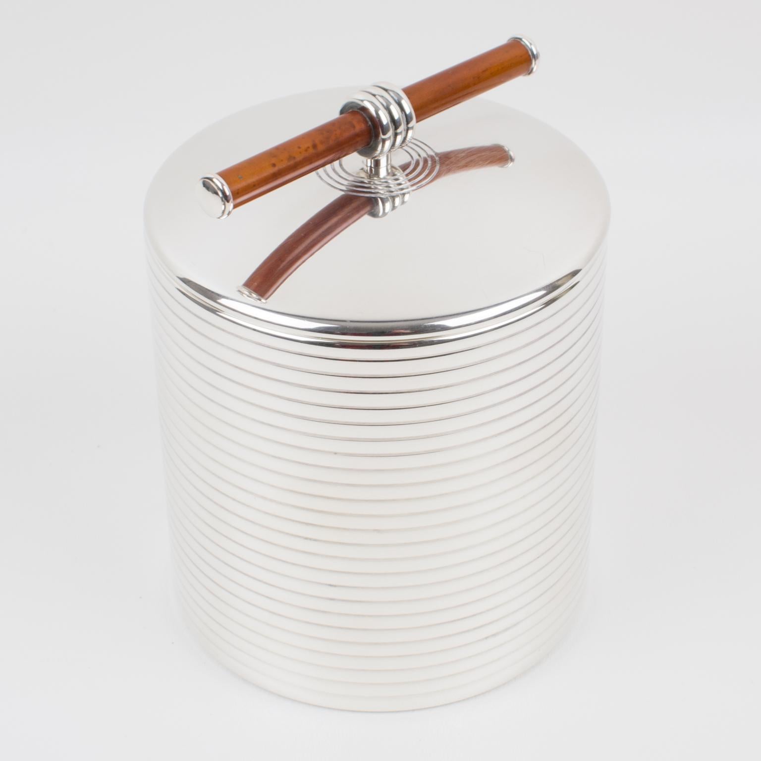 A lovely tall silver plate lidded box by Christofle, France, for the 