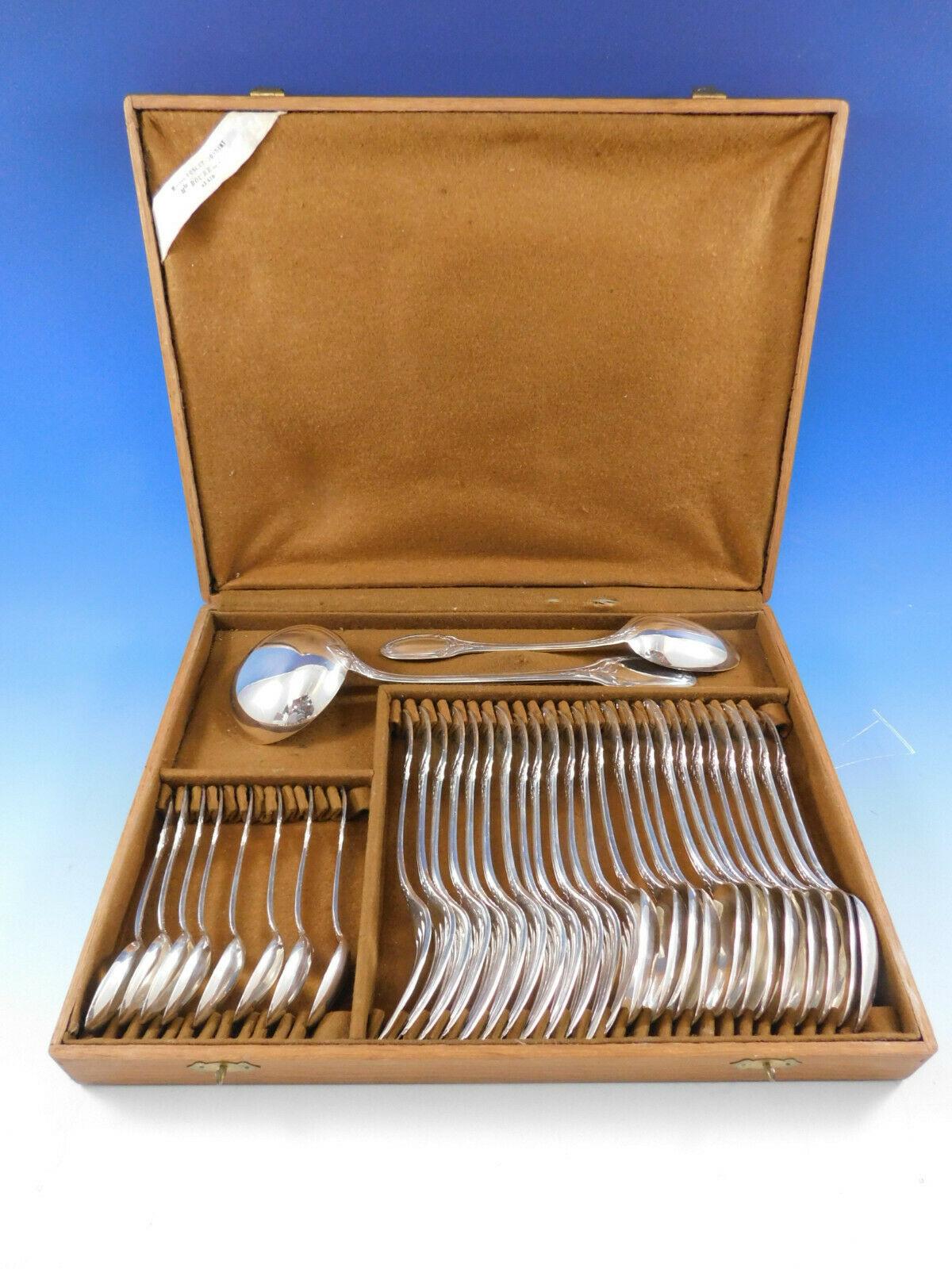 Christofle France Silver Plate Flatware Service Set 34 Pcs Pieces in Fitted Box In Excellent Condition In Big Bend, WI