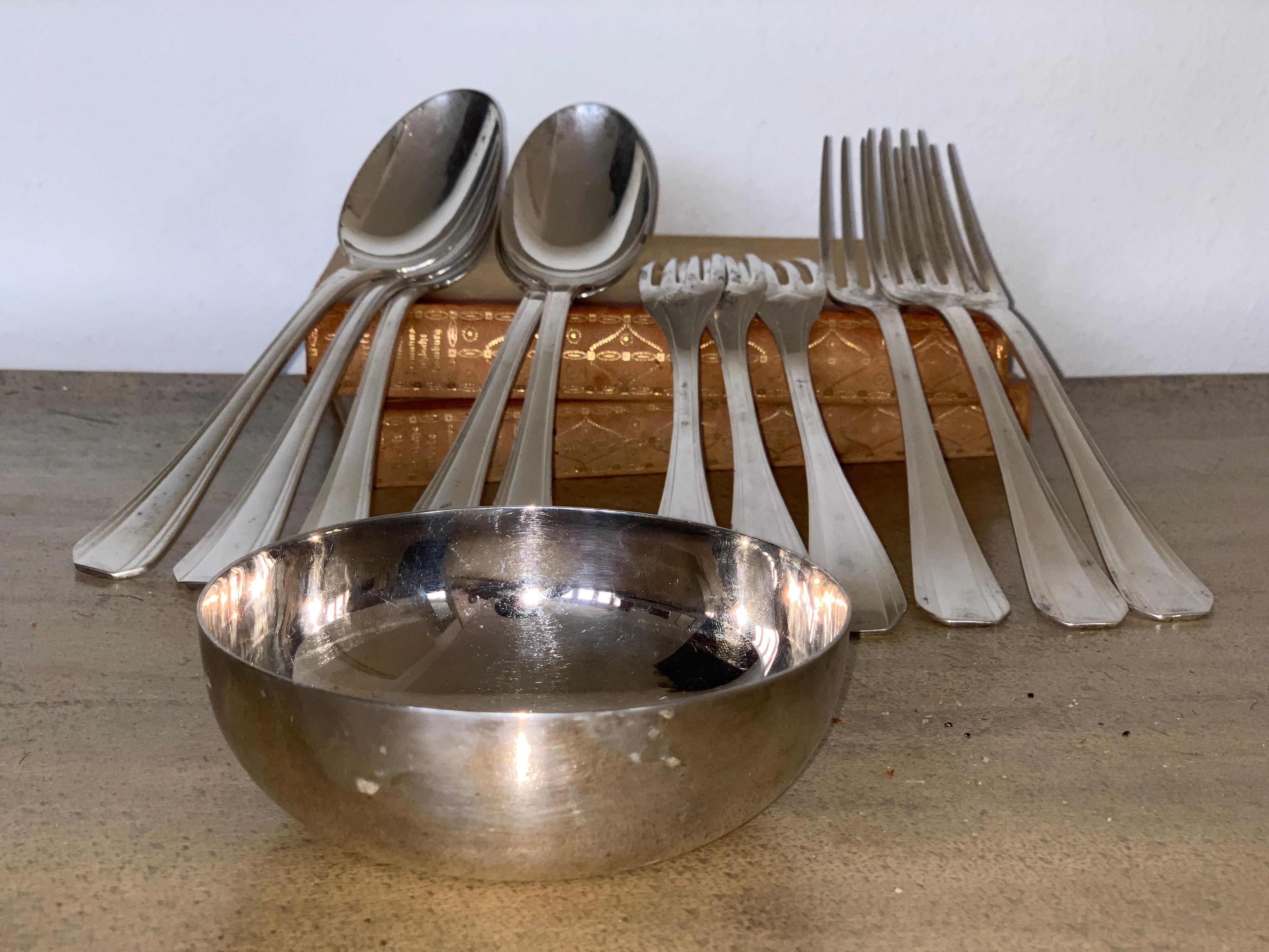 Christofle France Sterling Silver Art Deco Forks , Spoons and Bowl Set  2