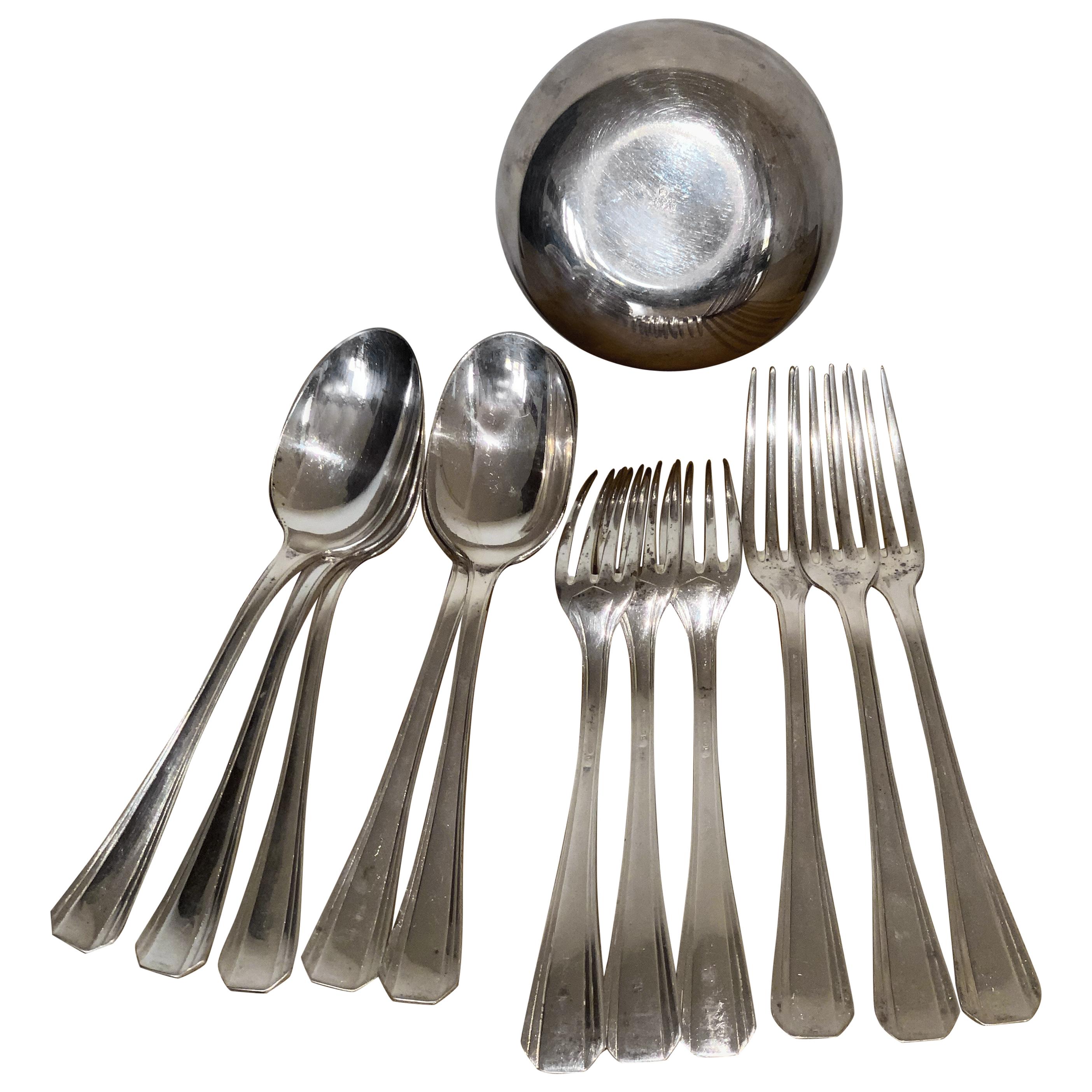 Christofle France Sterling Silver Art Deco Forks , Spoons and Bowl Set 