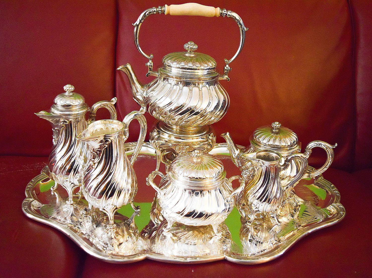 Artist Christofle French Paris  Museum quality 7 piece tea and coffee set silver plated For Sale
