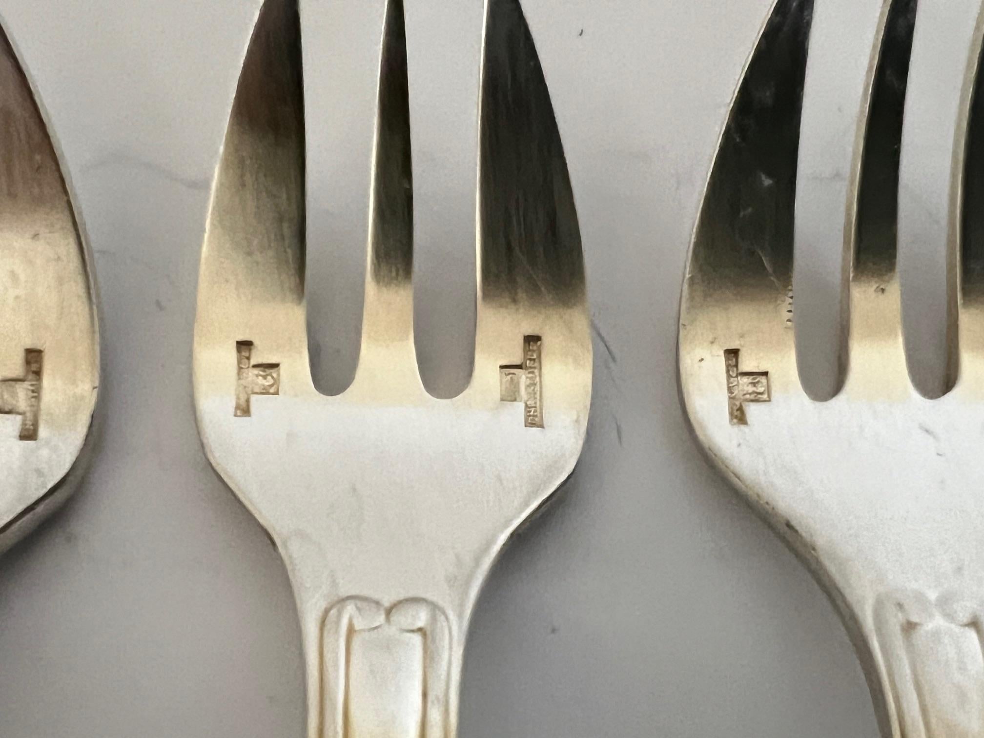Silver Plate Christofle French Silverplate Hotel De France Oyster Forks- Set of 6 For Sale