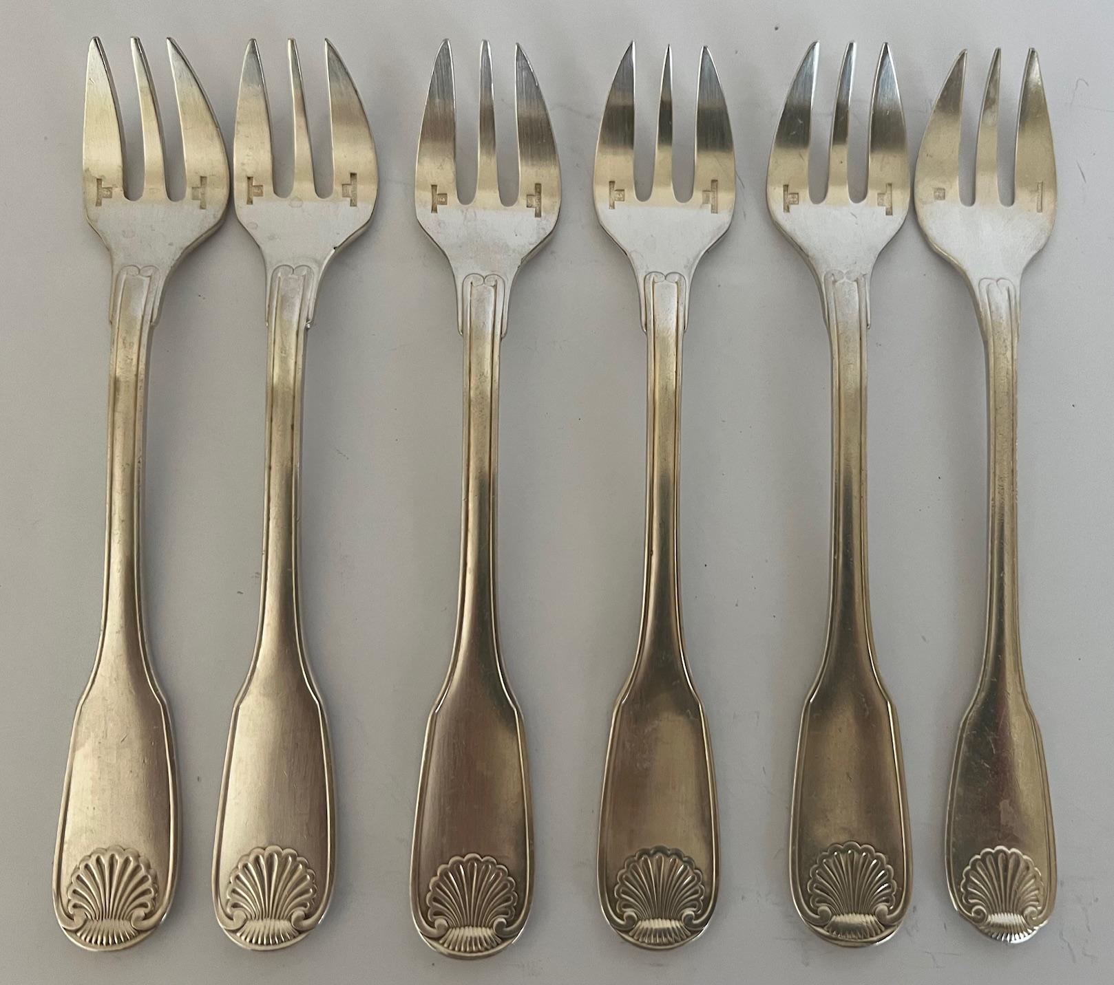 Christofle French Silverplate Hotel De France Oyster Forks- Set of 6 For Sale 1