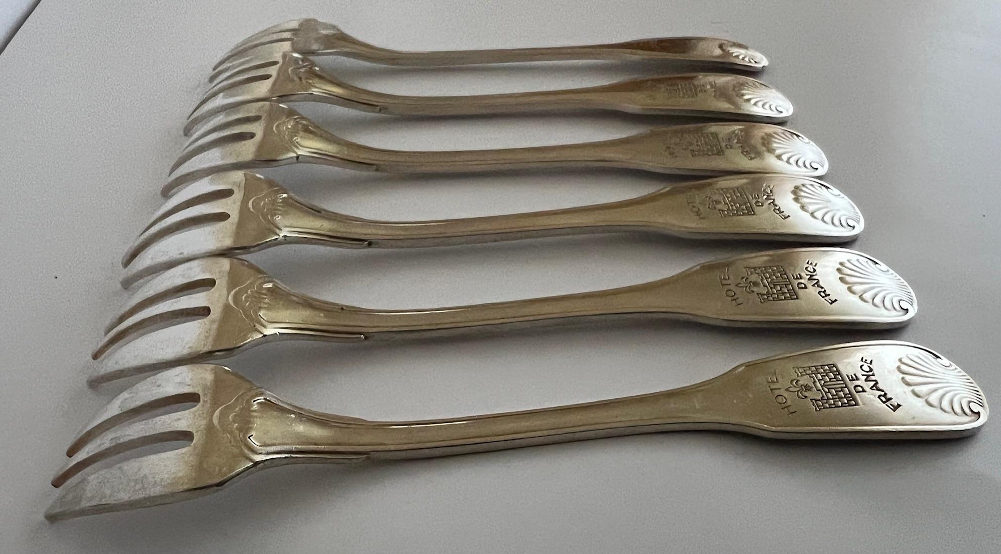 Christofle French Silverplate Hotel De France Oyster Forks- Set of 6 For Sale 2