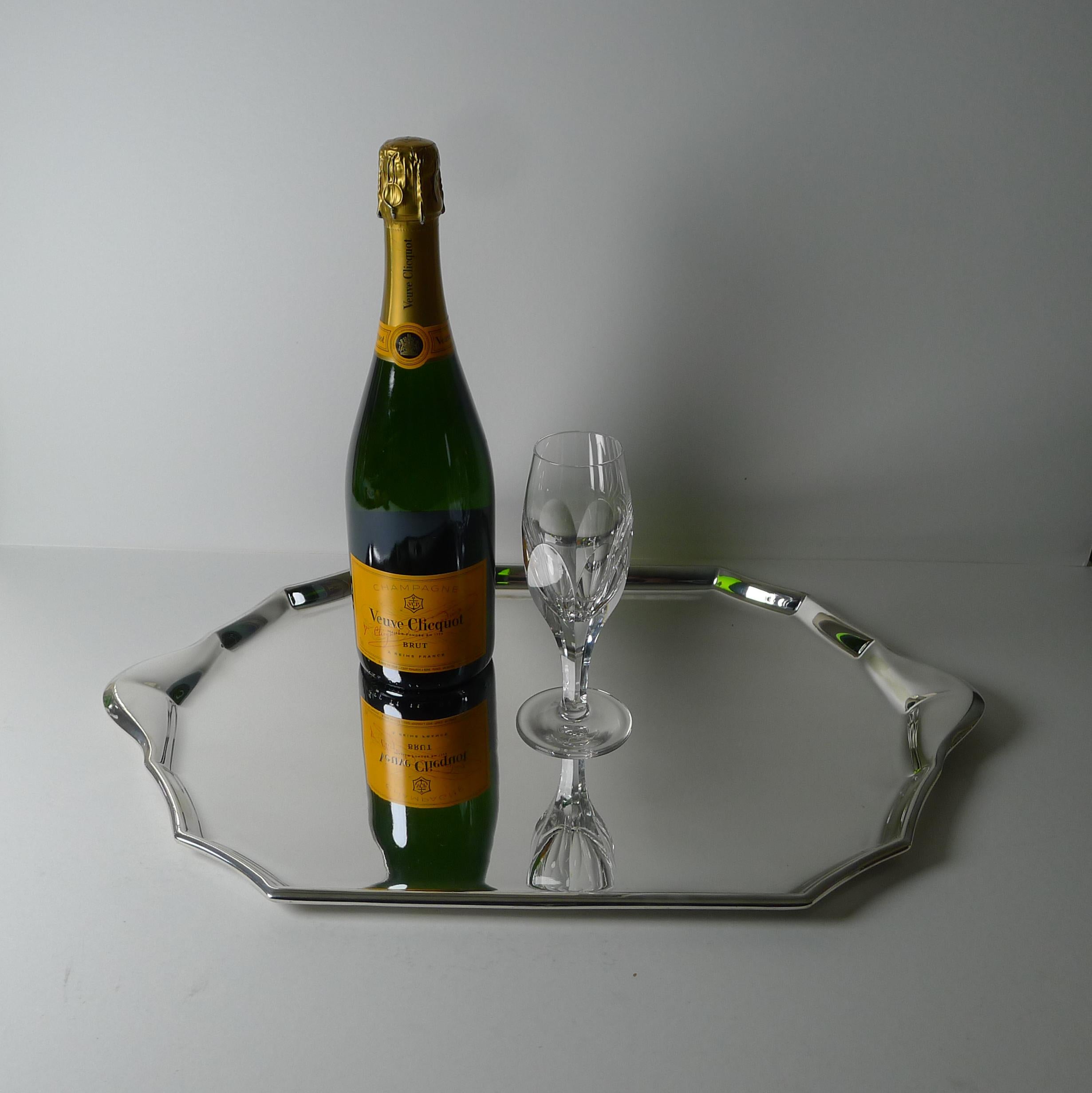 A magnificent Art Deco drinks / cocktail tray by the top notch French silversmith's, Christofle for their Gallia range. 

Made from silver plate, this is about as stylish as they get dating to the 1930's. Just back from our silversmith's workshop