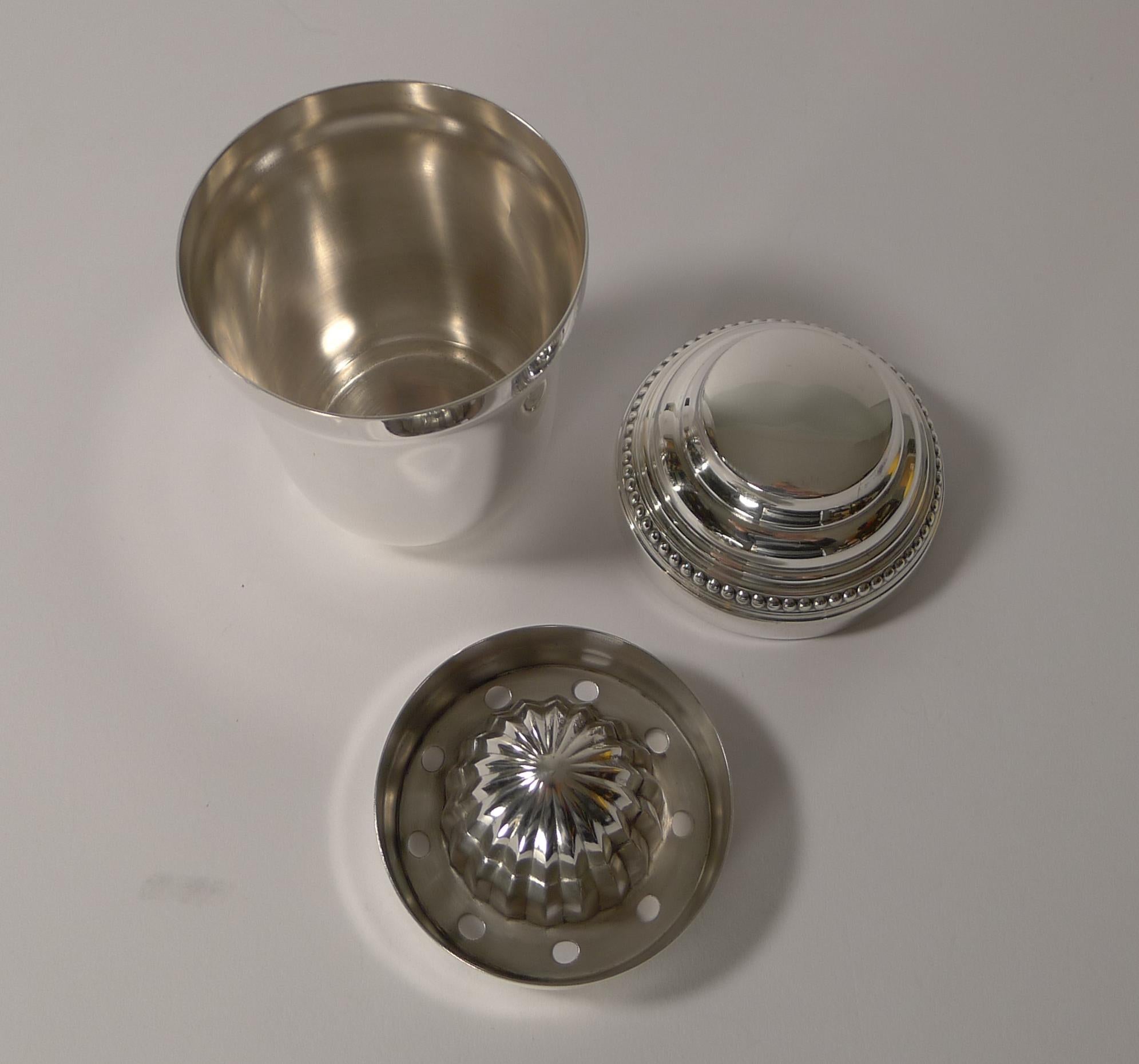 Silver Plate Christofle Gallia, Individual Cocktail Shaker with Lemon Squeezer