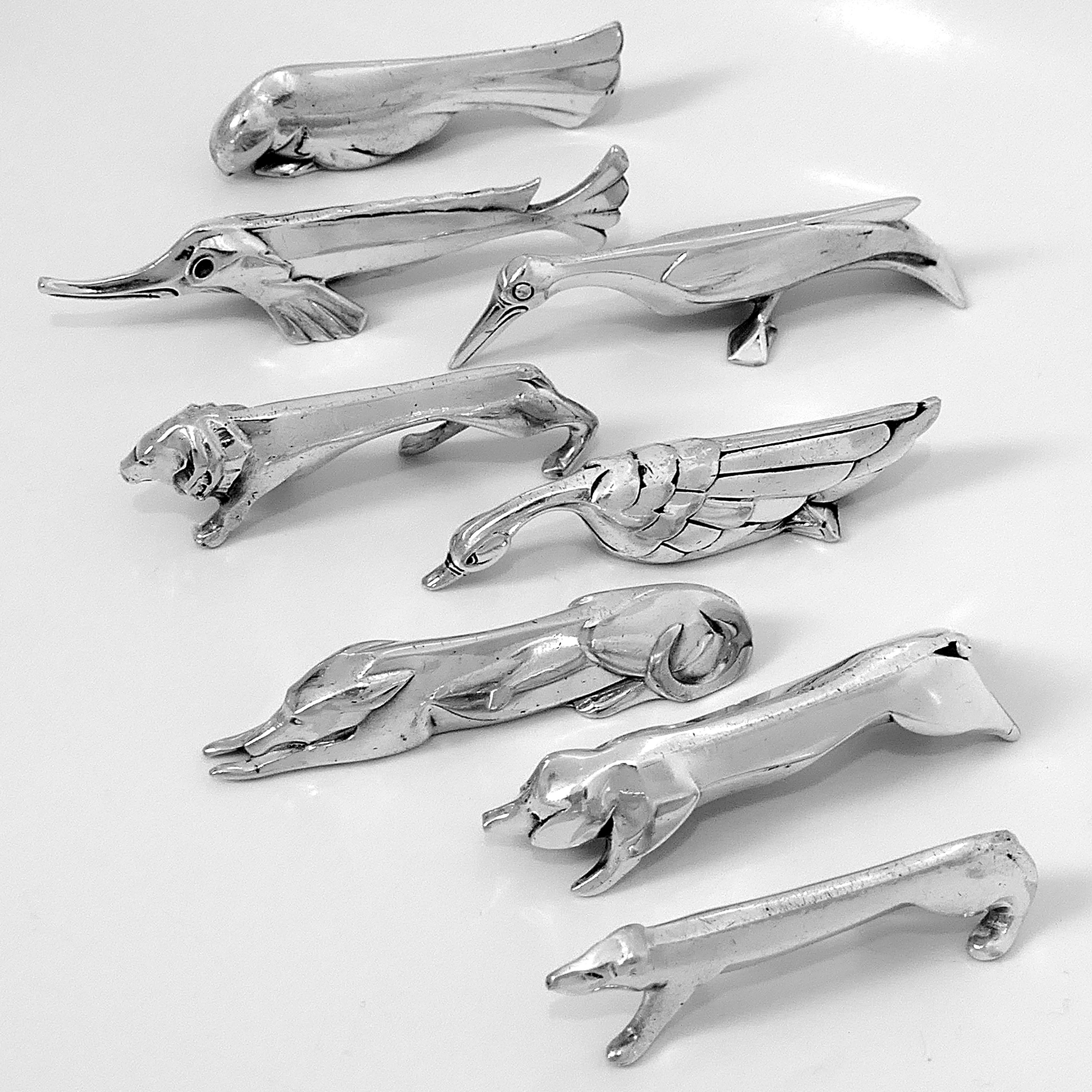 Art Deco Christofle Gallia Sandoz Signed Rare Silver Knife Rests Eight-Piece For Sale