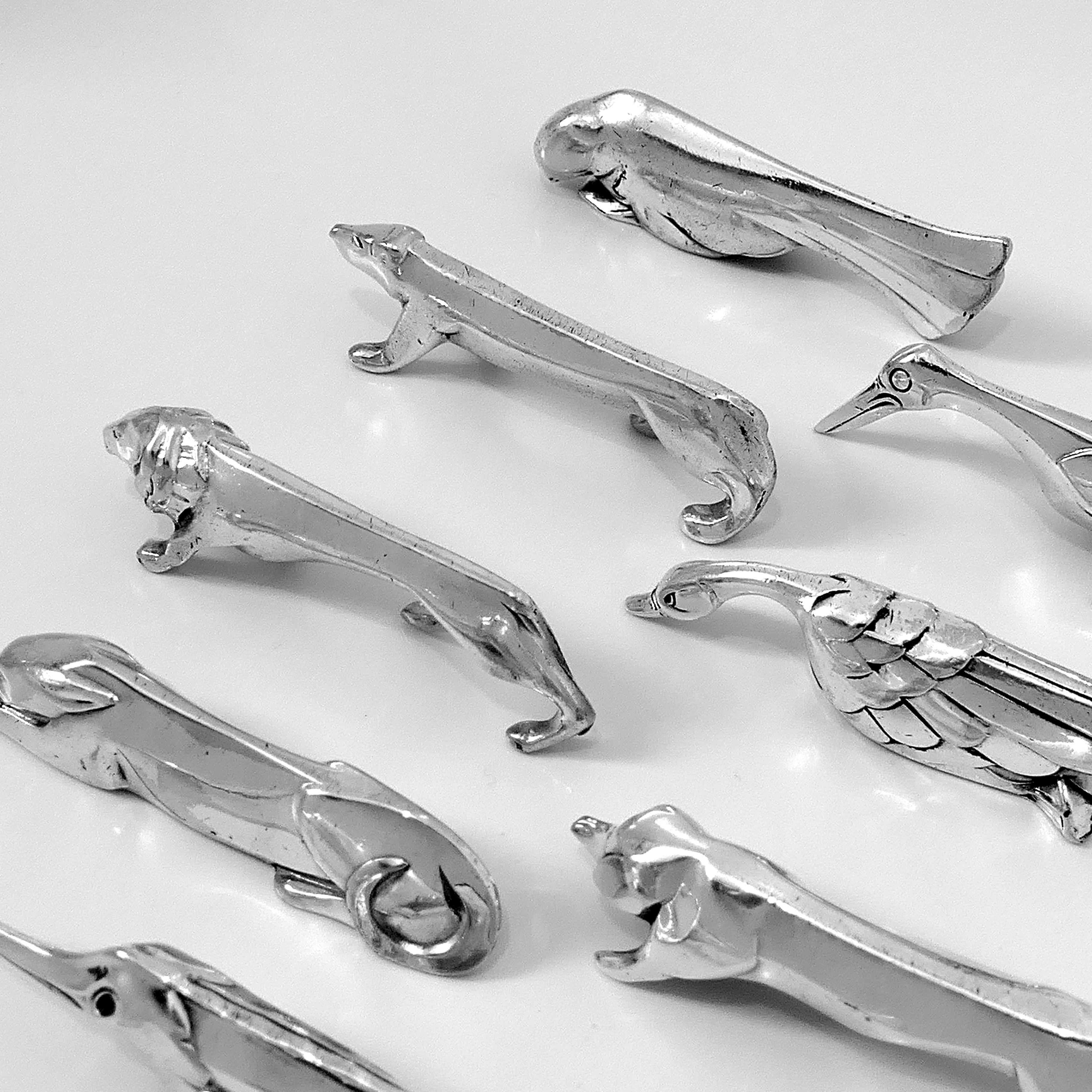 French Christofle Gallia Sandoz Signed Rare Silver Knife Rests Eight-Piece For Sale