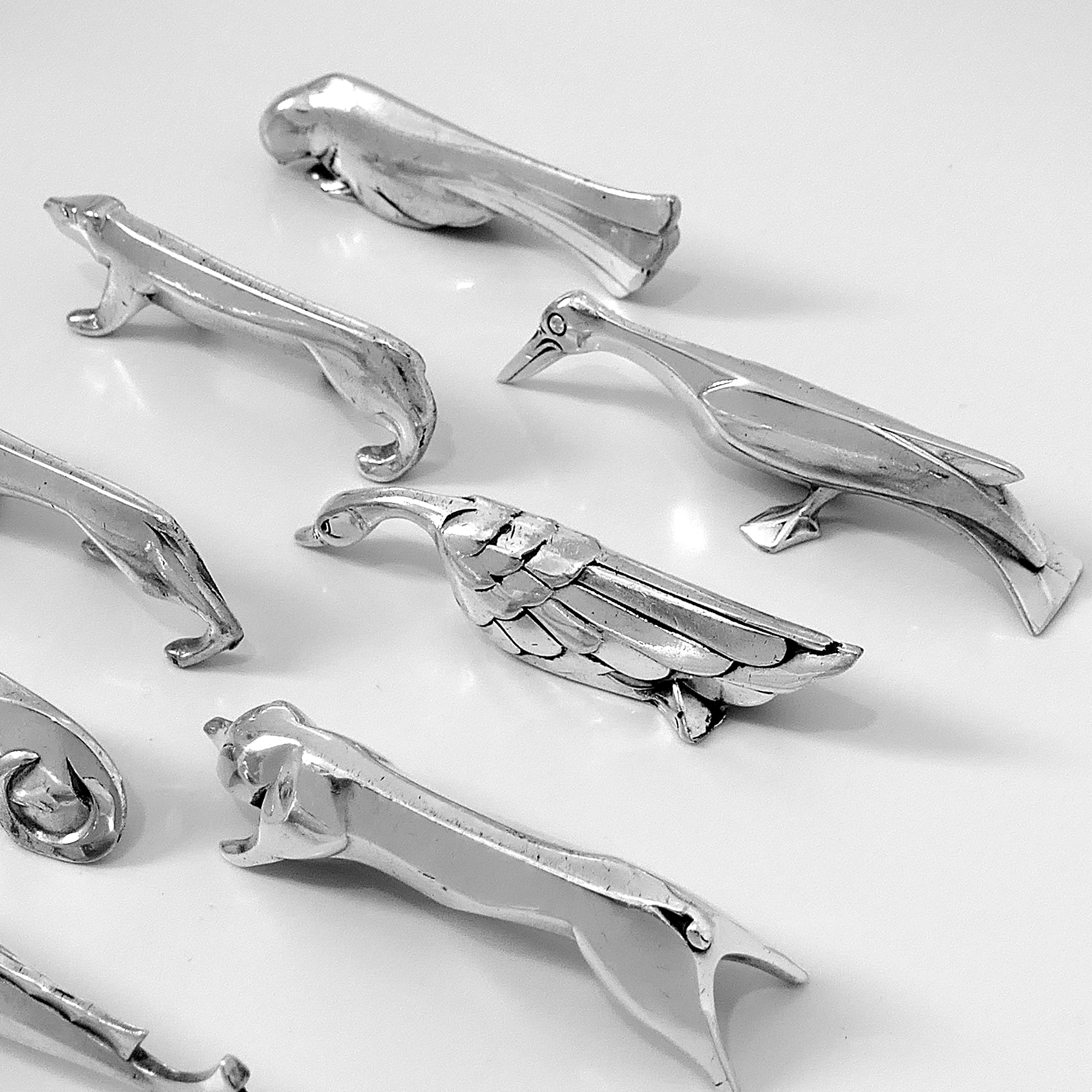 Mid-20th Century Christofle Gallia Sandoz Signed Rare Silver Knife Rests Eight-Piece For Sale