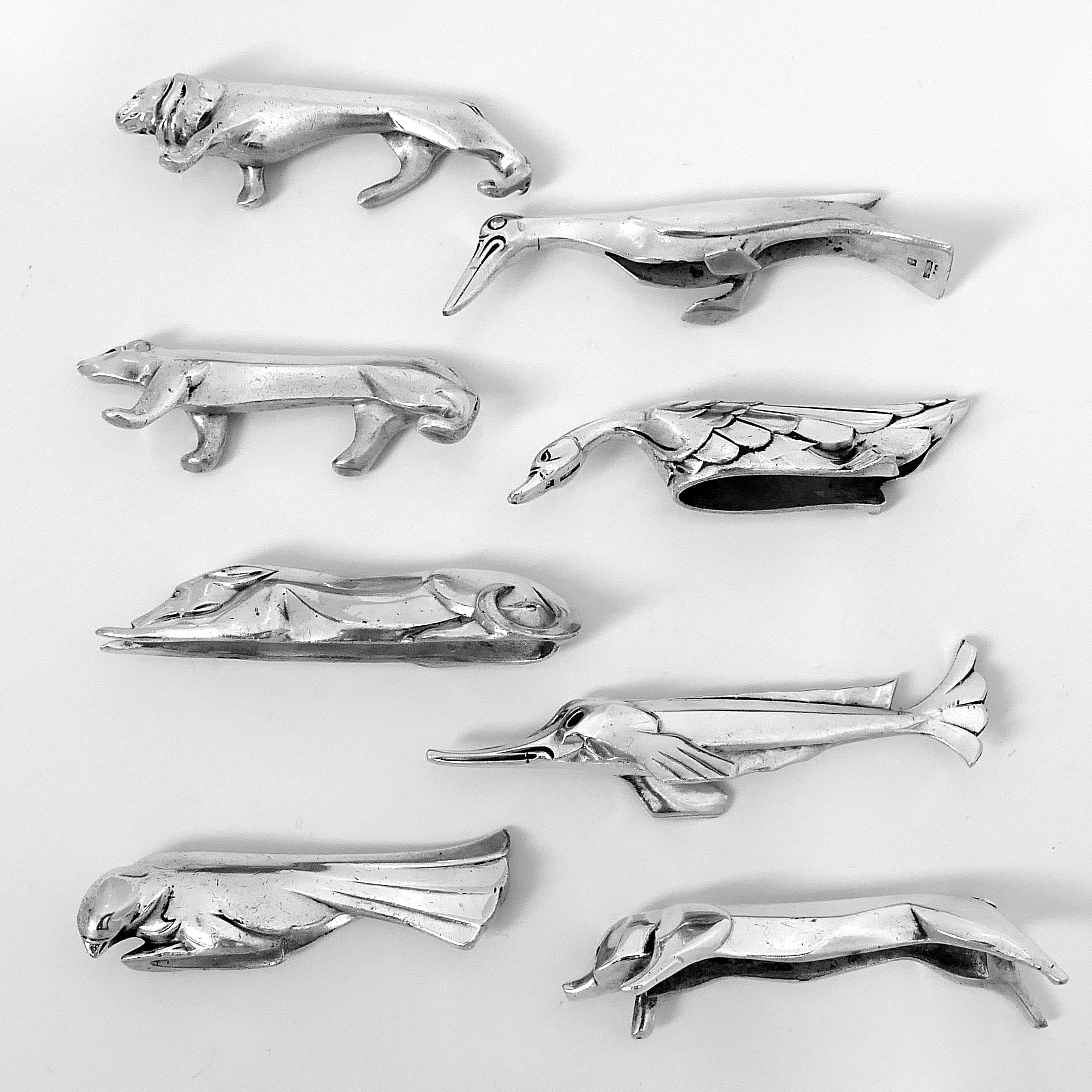 Silver Plate Christofle Gallia Sandoz Signed Rare Silver Knife Rests Eight-Piece For Sale