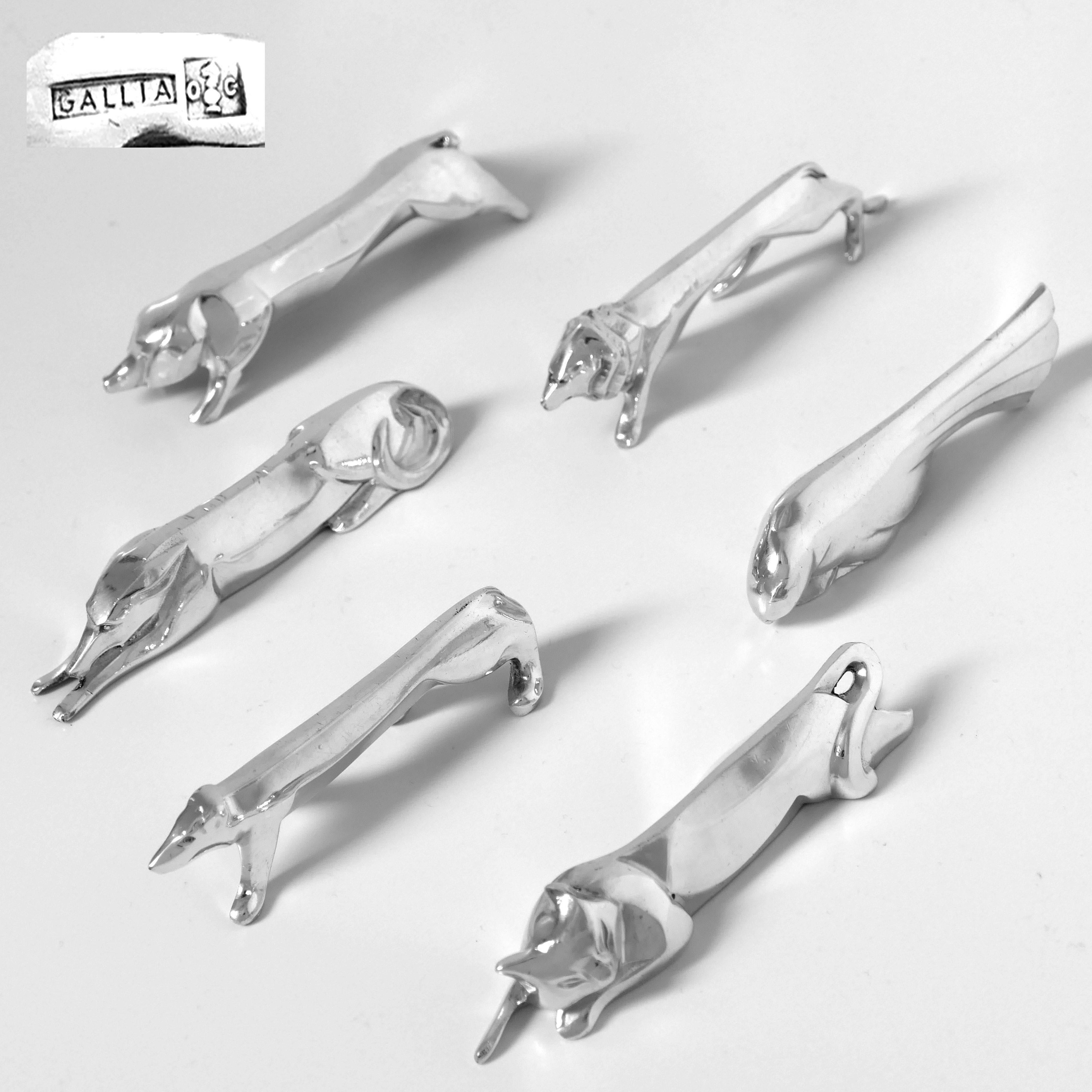 Christofle Gallia Sandoz Signed Rare Silver Knife Rests Six Pc, Original Box 1