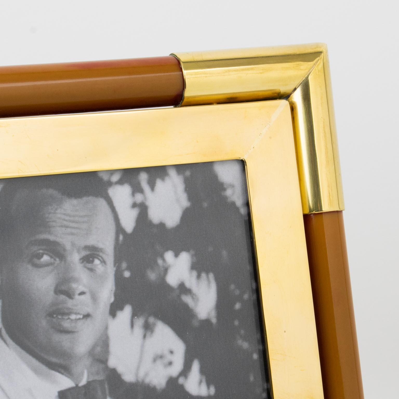 Late 20th Century Christofle Gilded Brass and Lacquer Resin Picture Frame For Sale