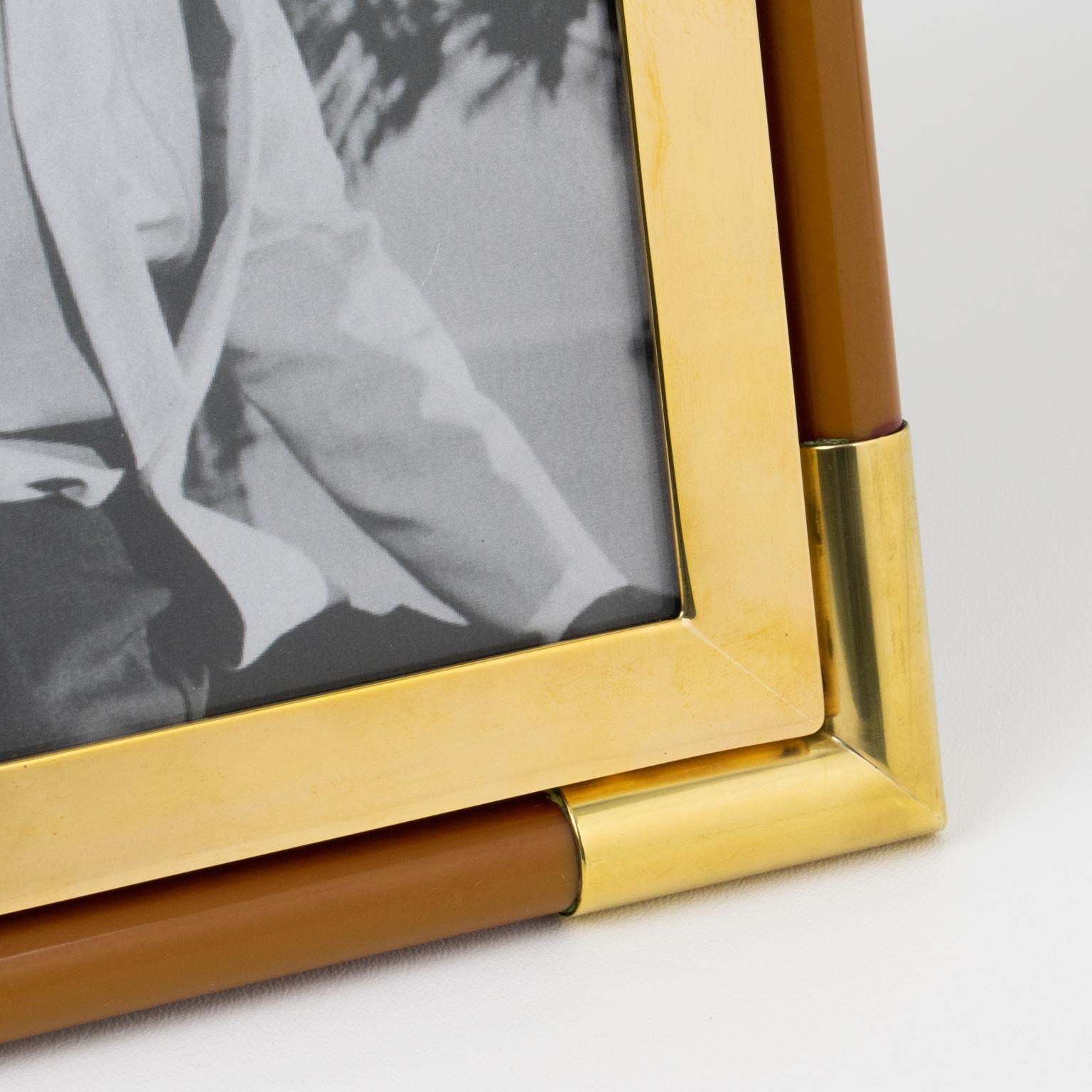 Metal Christofle Gilded Brass and Lacquer Resin Picture Frame For Sale