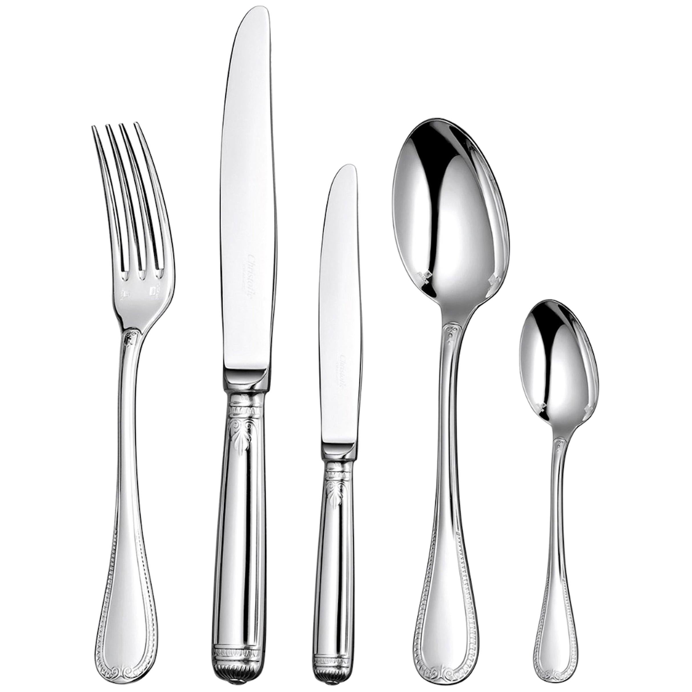 Christofle "Malmaison", Set Flatware for 8 'Including 3 Serving Cutlery'