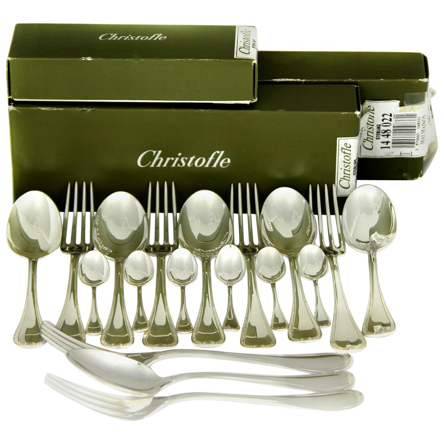 Christofle, Malmaison Solid Silver 18-Piece Set of Spoon, Fork & Tea-spoon