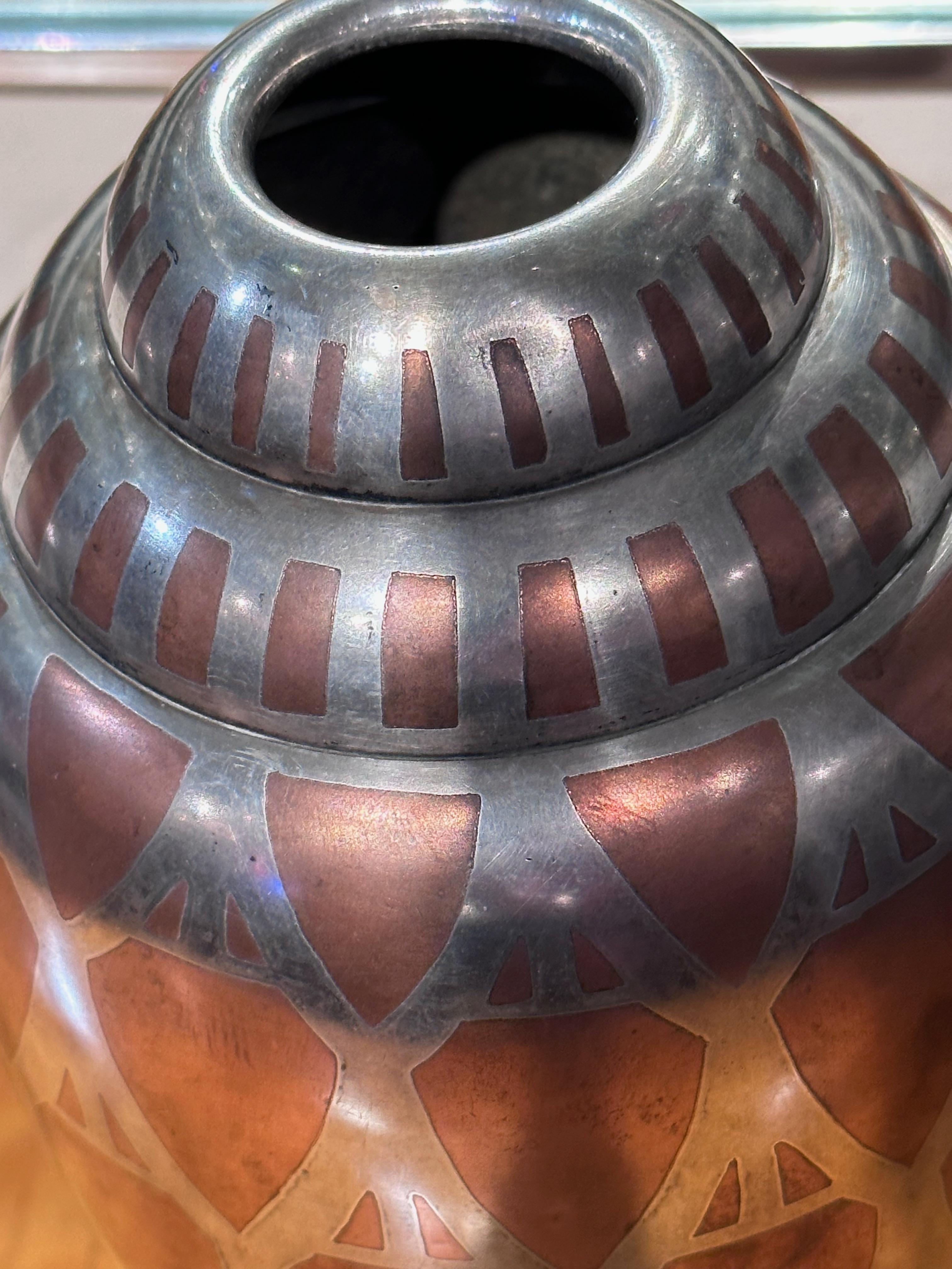 Christofle Metal Vase bt Luc Lanel Circa 1925 Art Deco In Good Condition For Sale In Oakland, CA