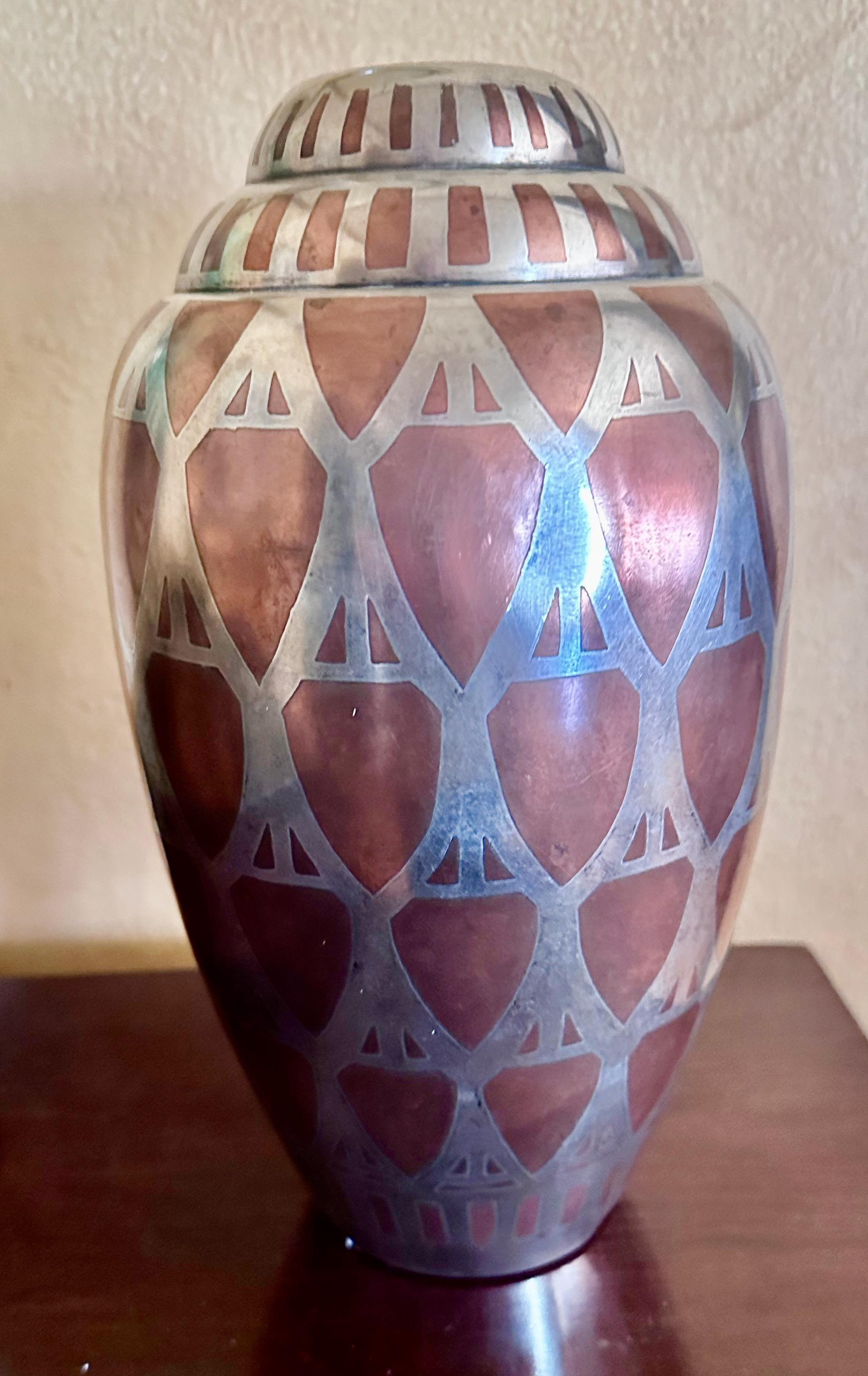Christofle Metal Vase bt Luc Lanel Circa 1925 Art Deco For Sale 3