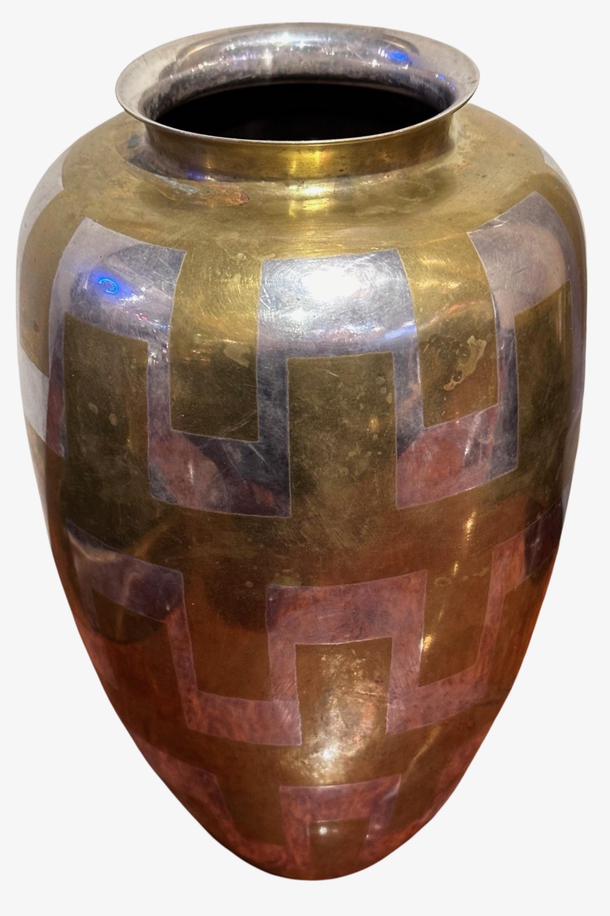 Early 20th Century Christofle Metal Vase by Luc Lanel Circa 1925 Art Deco For Sale