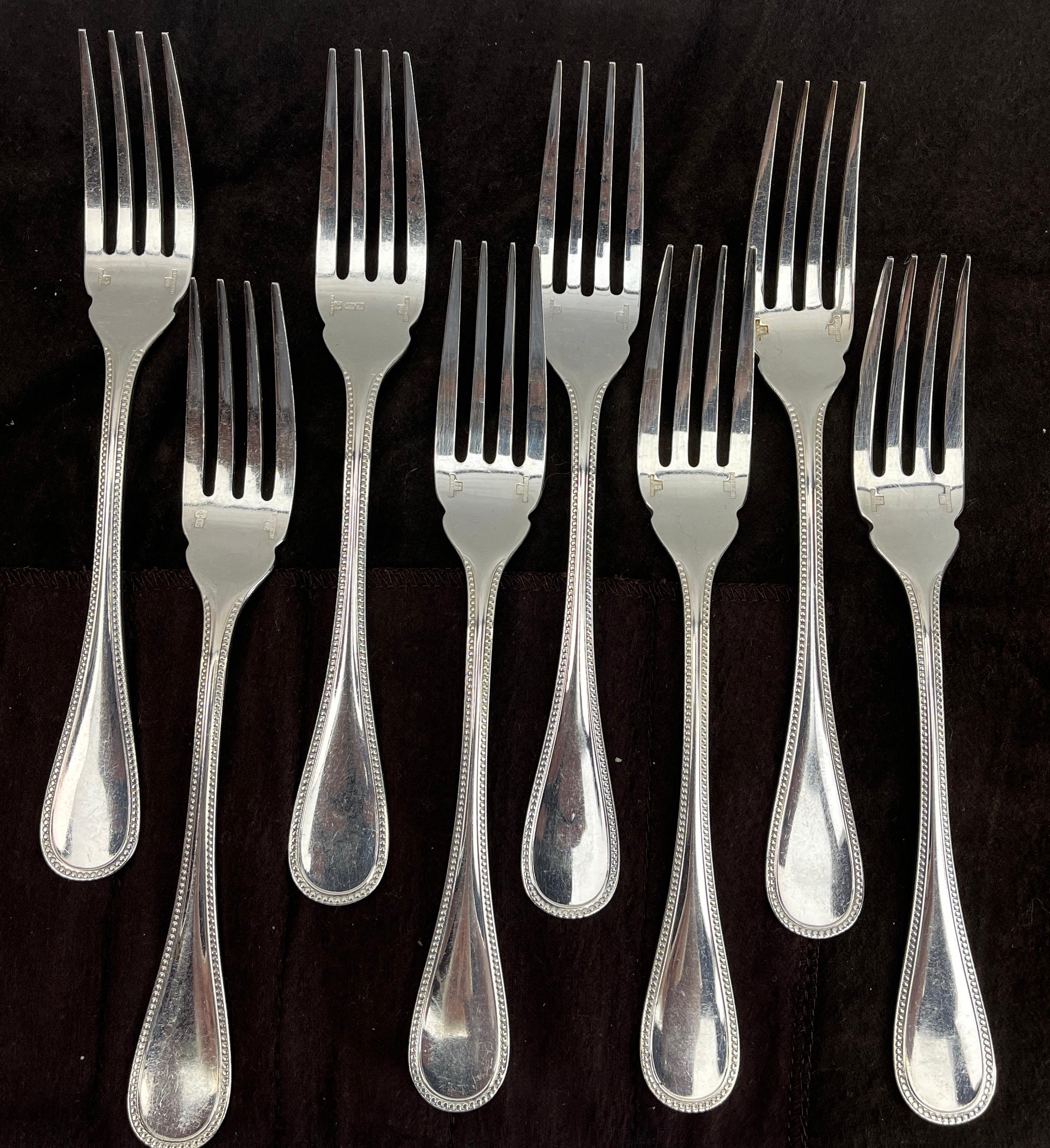 20th Century Christofle Model Perles Flatware Set 111 Pieces, Imperial, in Silverplated  For Sale