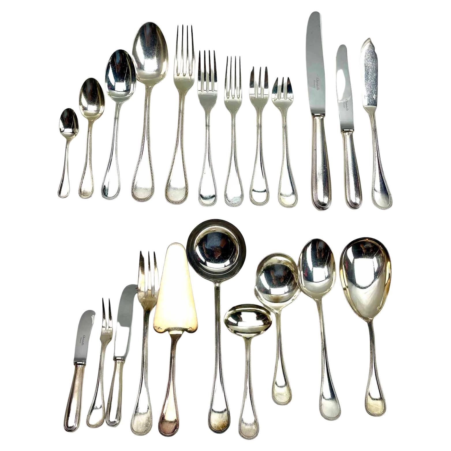 Christofle Model Perles Flatware Set 111 Pieces, Imperial, in Silverplated  For Sale