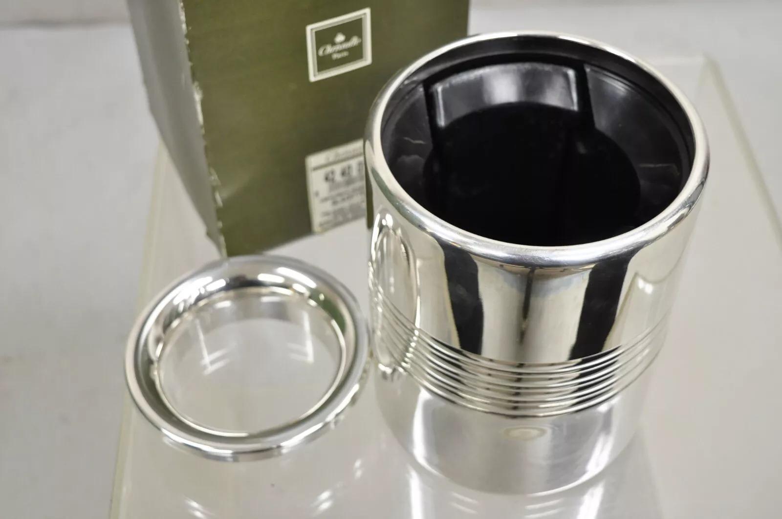 20th Century Christofle Modern Silver Plated Glacette Champagne Wine Chiller Ice Bucket w Box For Sale