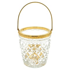 Vintage  Christofle Neocalssical Cut Crystal Gold Washed Swing -Handled Ice Bucket