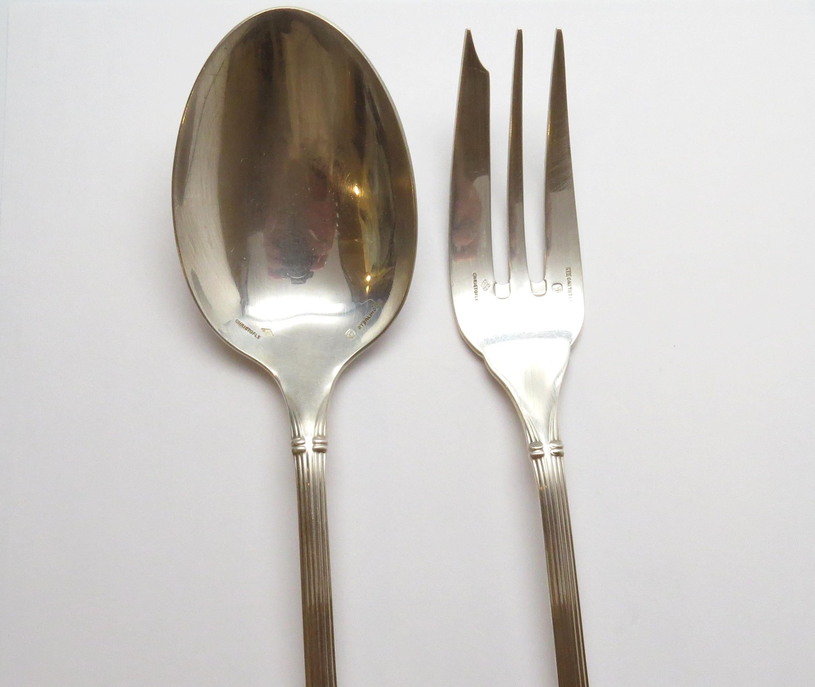 Christofle Oceana Sterling Silver Salad Serving Set In Good Condition In Washington Depot, CT