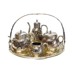 Antique Christofle Orfevre French Silver and Mixed Metal Japonism Tea Set