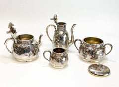 Christofle Orfevre French Silver and Mixed Metal Japonism Tea Set