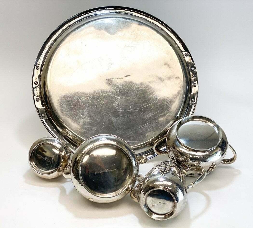 Sterling Silver Christofle Orfevre French Silver and Mixed Metal Japonism Tea Set For Sale