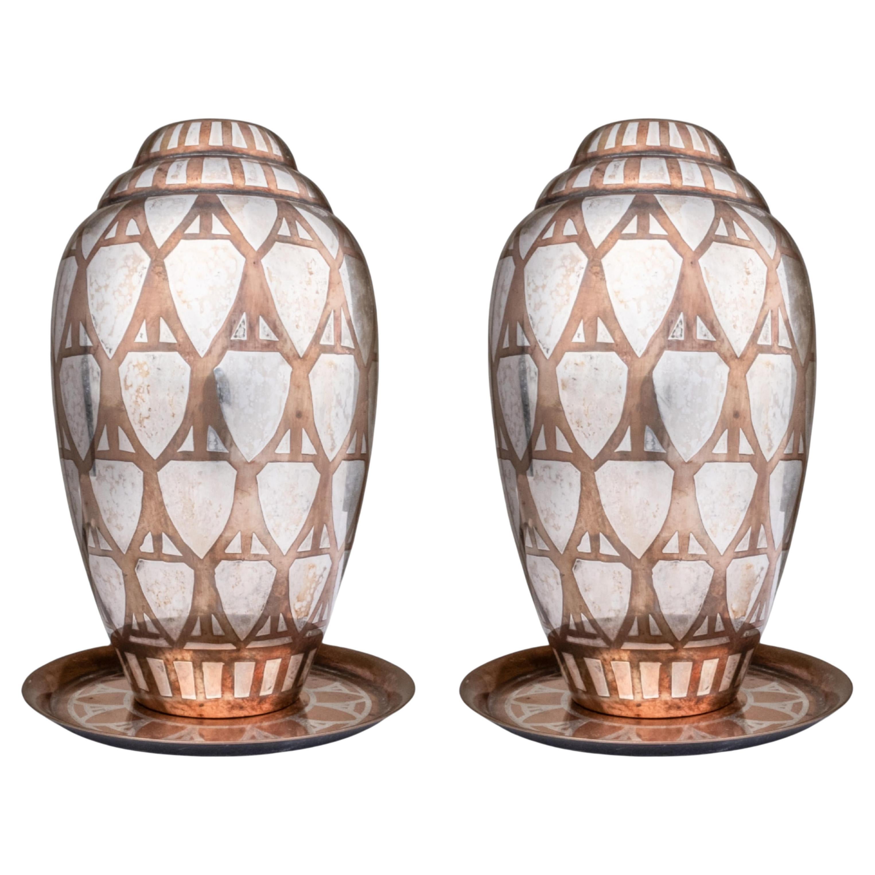 Christofle Pair Of Luc Lanel design vases and under plates