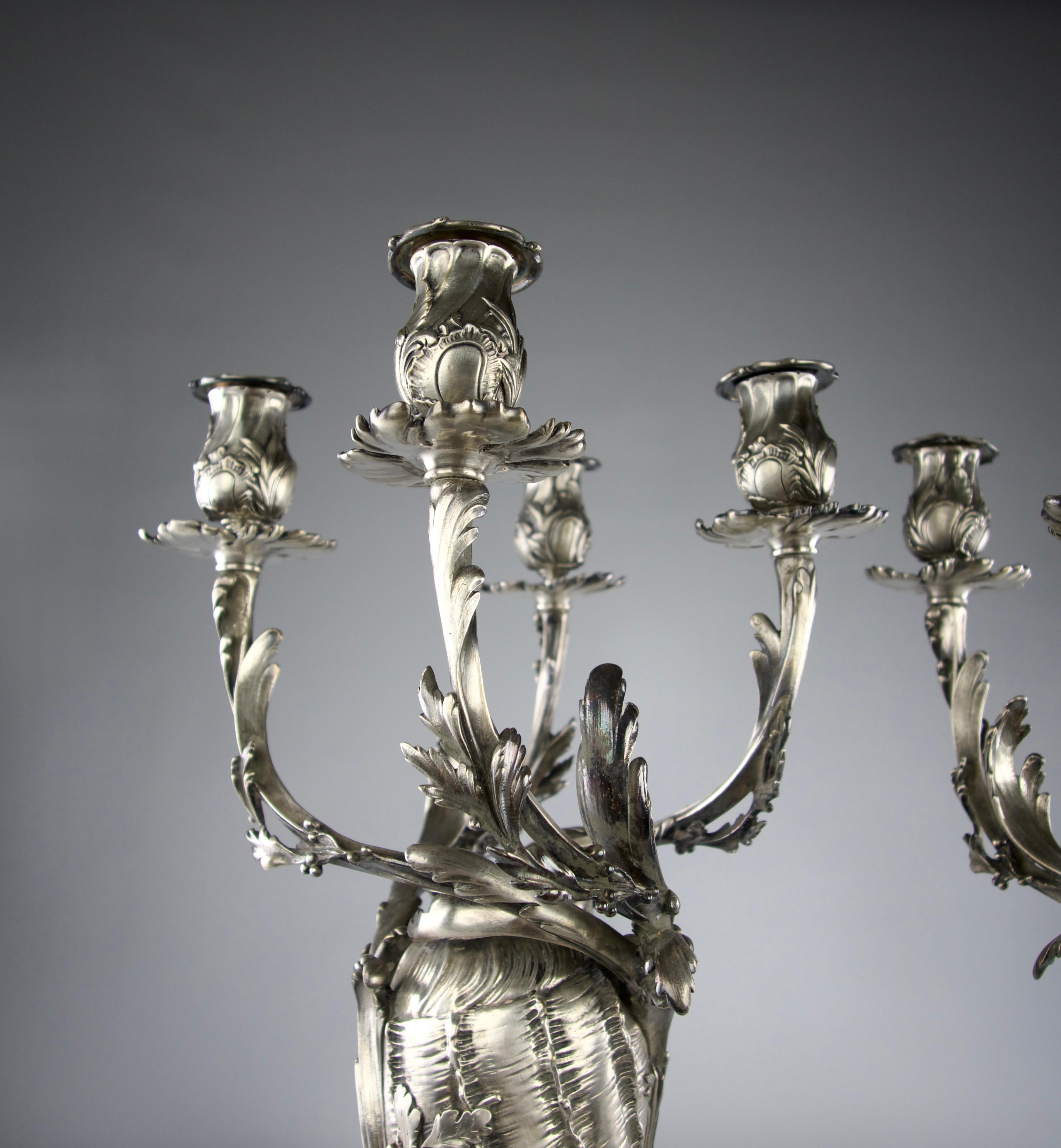 Rococo Christofle, Pair of Rocaille Candelabras, France 19th Century For Sale
