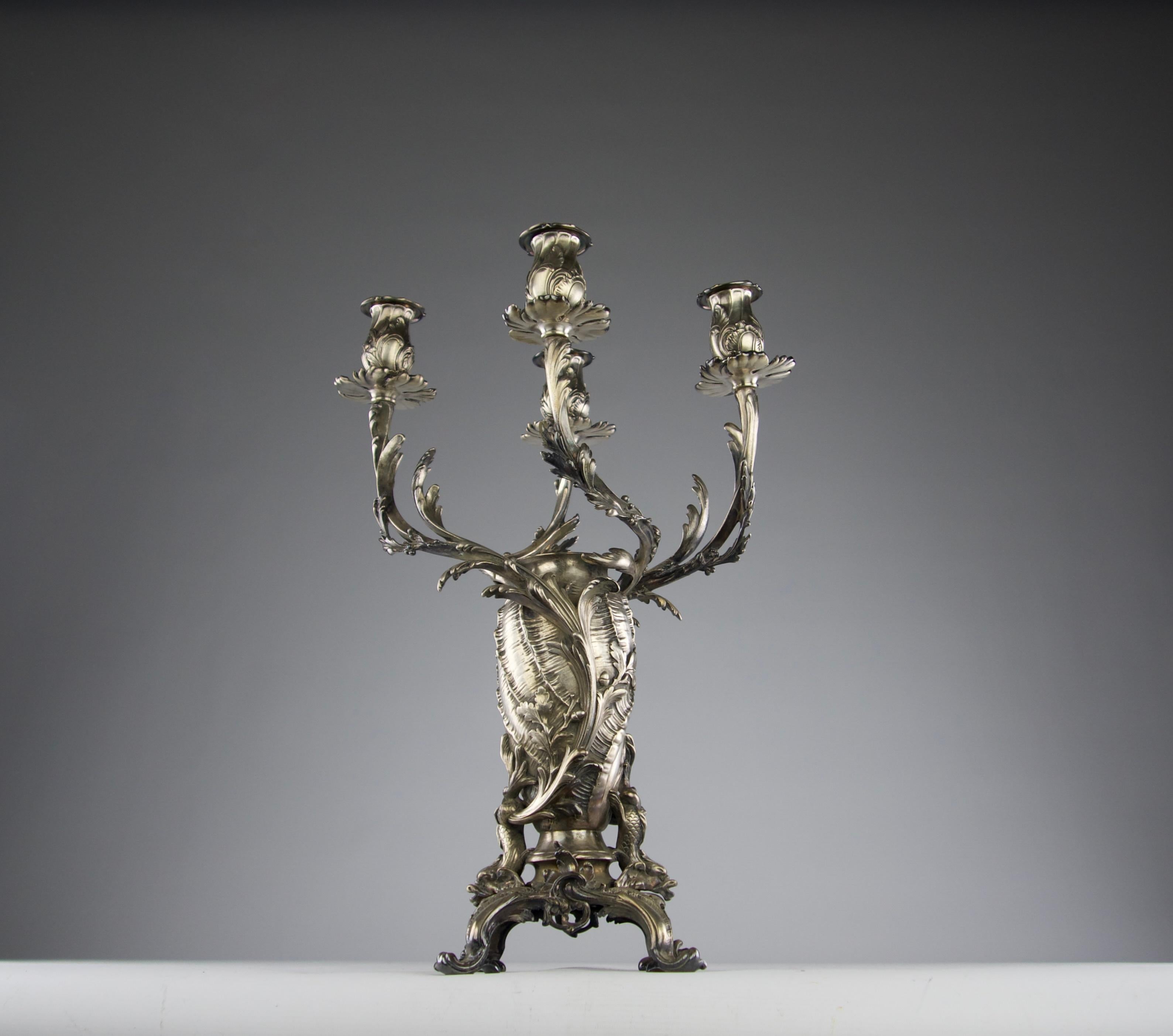 Christofle, Pair of Rocaille Candelabras, France 19th Century In Good Condition For Sale In PARIS, FR
