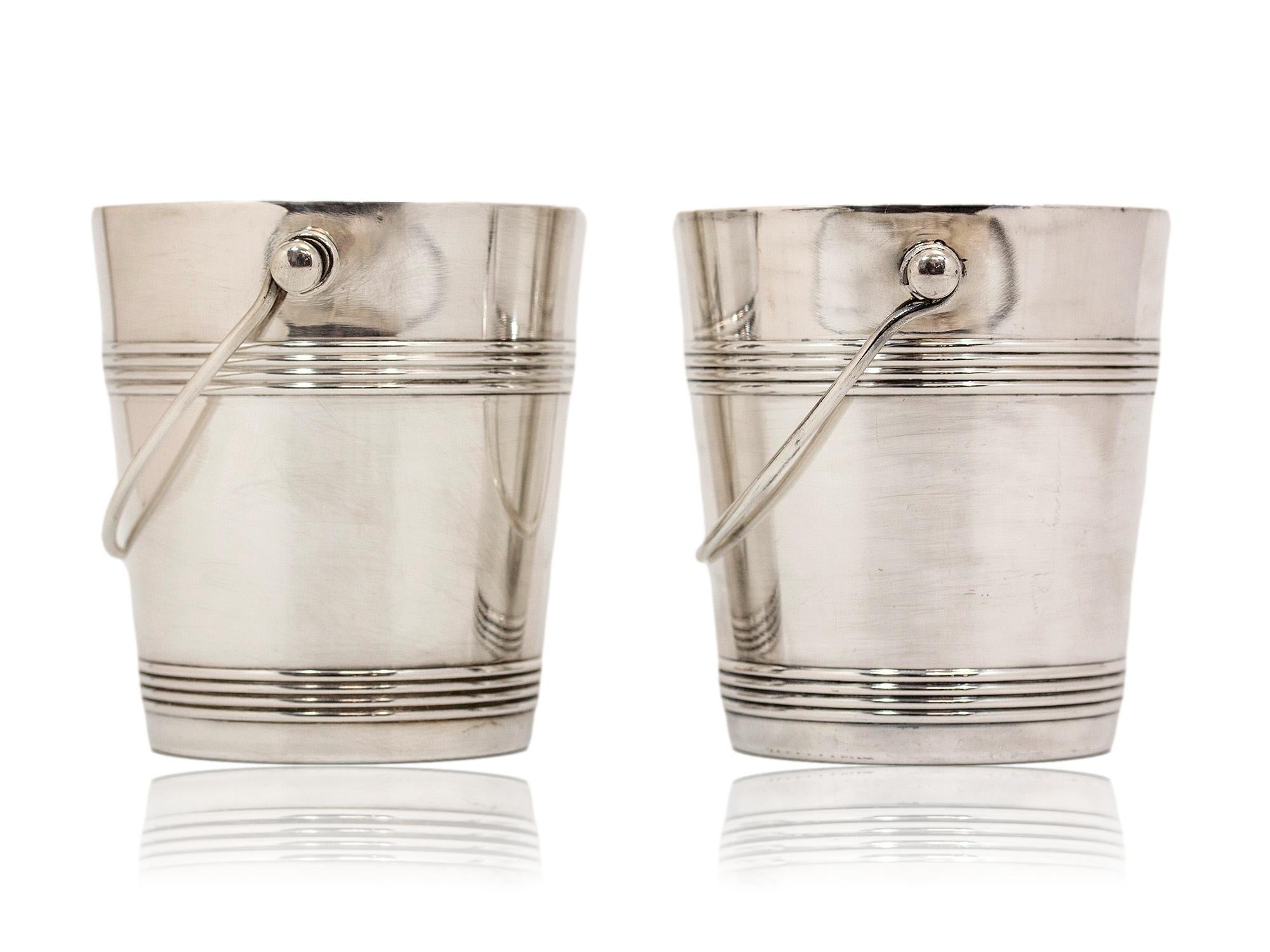 Silvered Christofle Pair of Silver Plated Ice Buckets For Sale