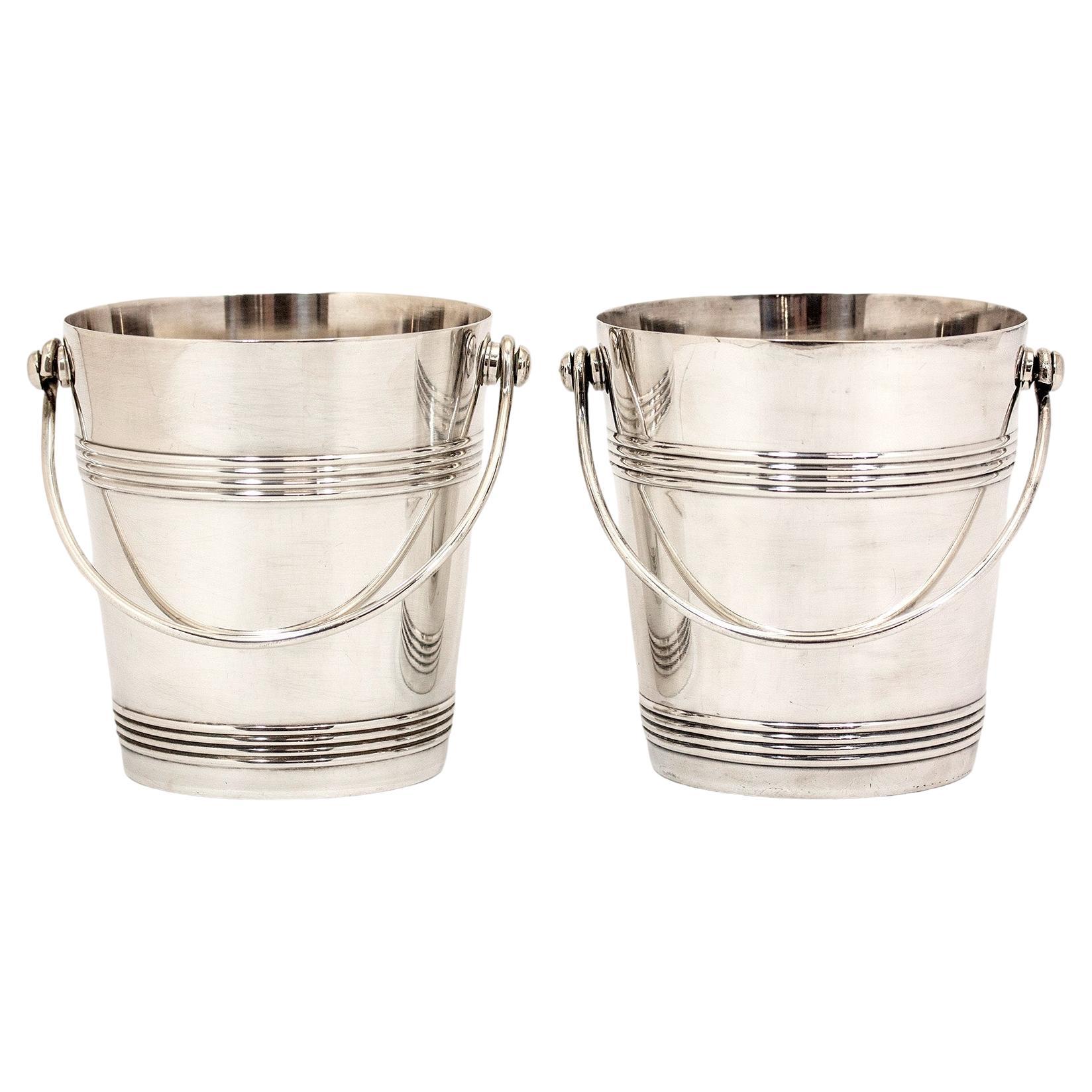 Christofle Pair of Silver Plated Ice Buckets For Sale