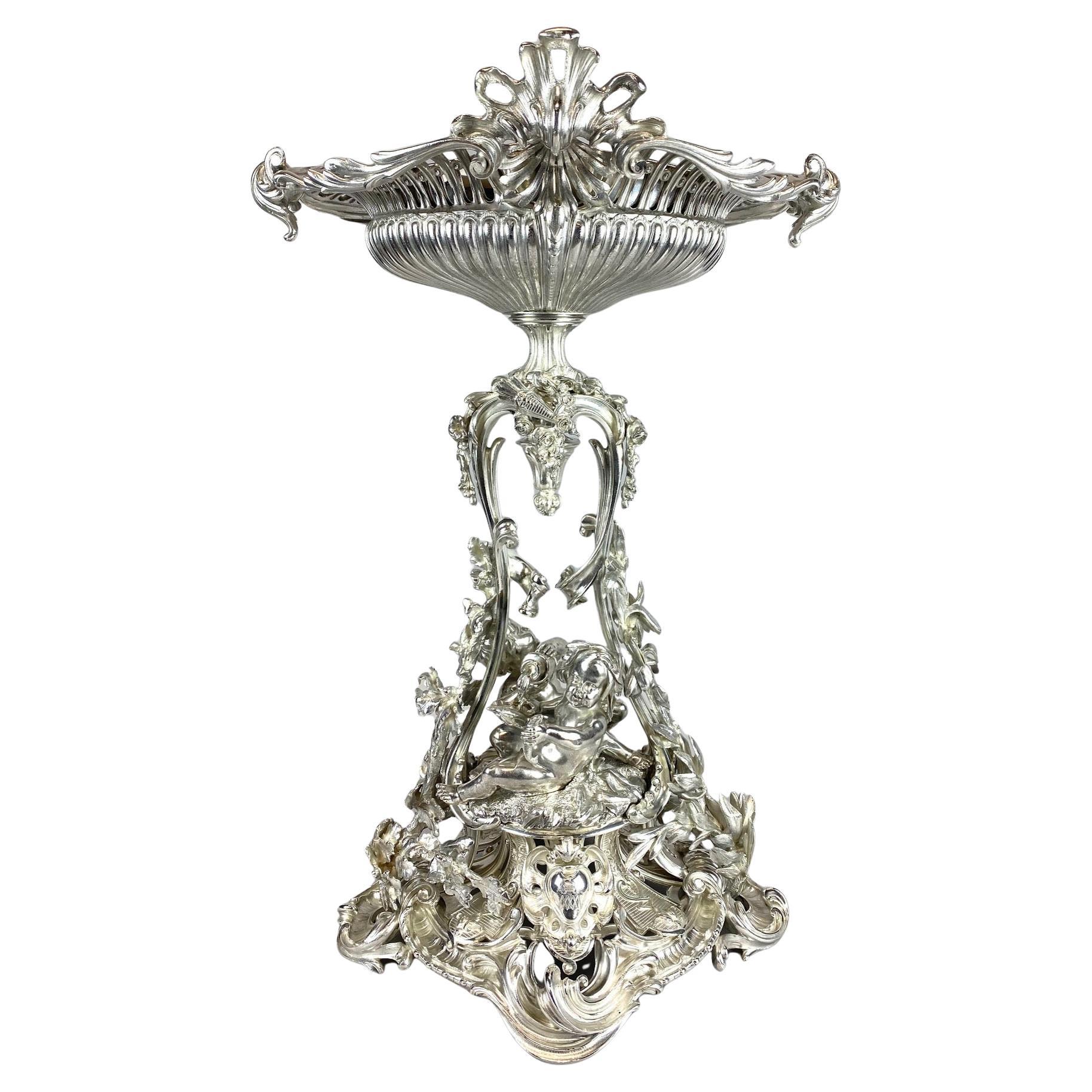 Centrotavola in bronzo argentato Christofle Paris del 19° secolo