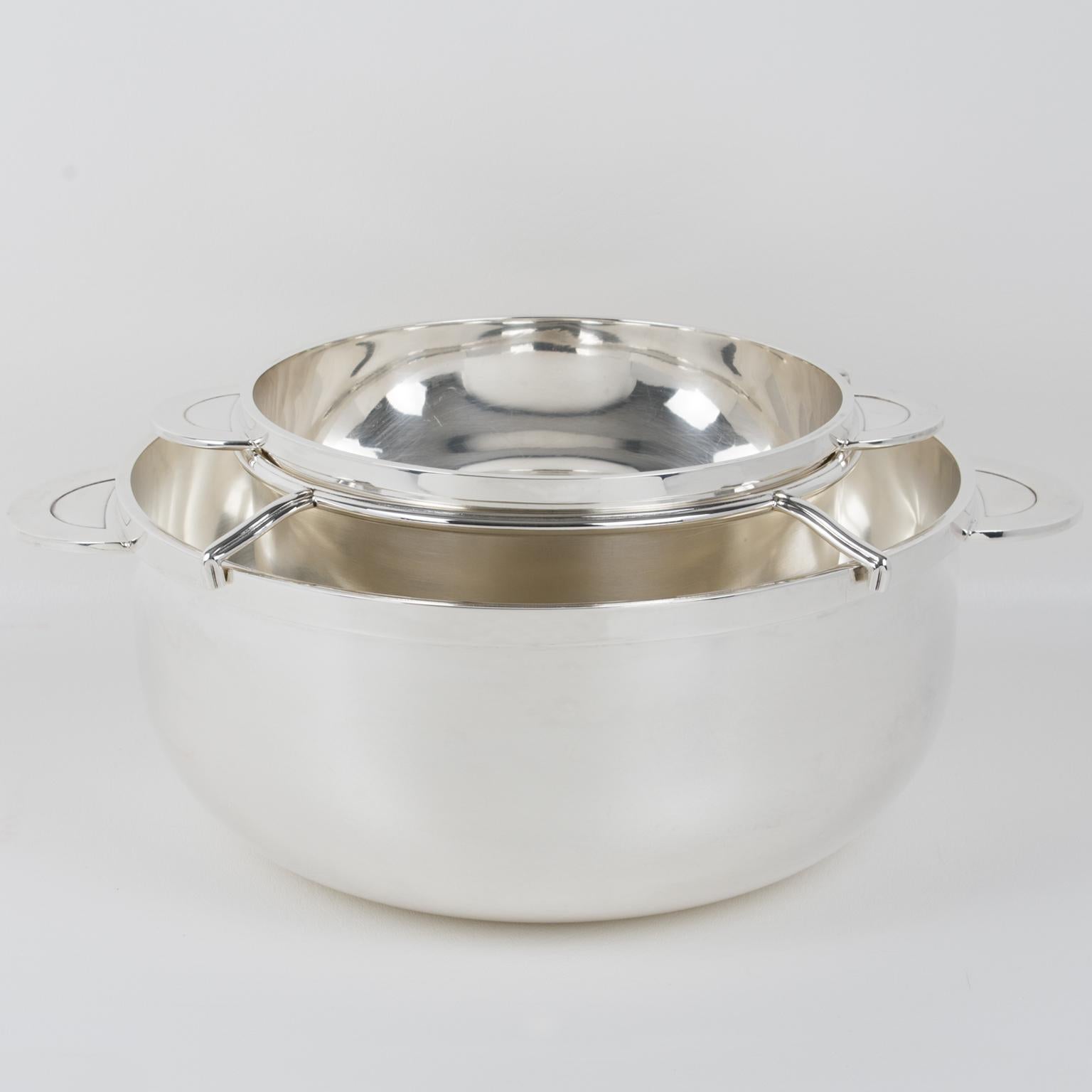 French Christofle Paris Art Deco Silver Plate Caviar Bowl Dish Server Set
