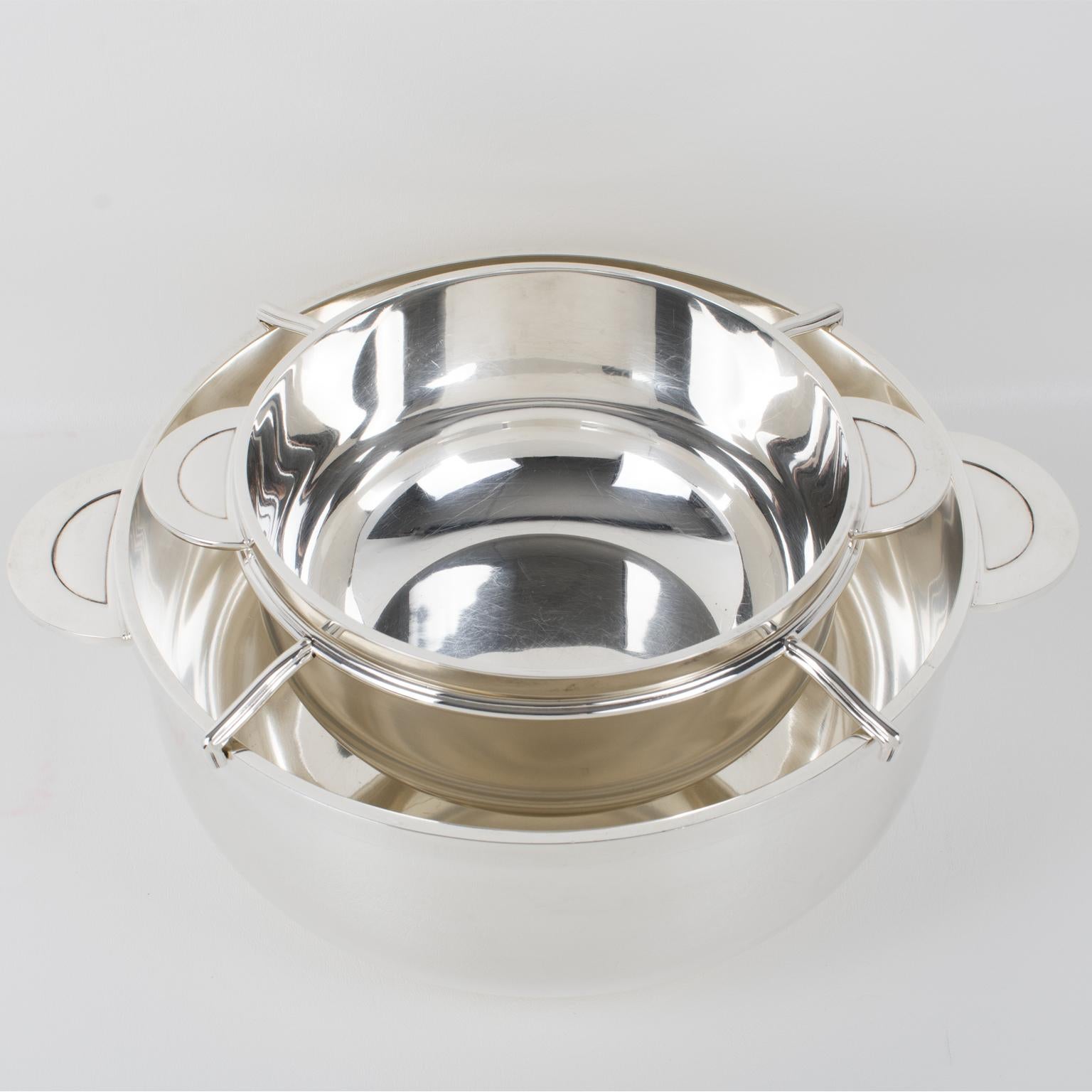 Christofle Paris Art Deco Silver Plate Caviar Bowl Dish Server Set In Good Condition In Atlanta, GA