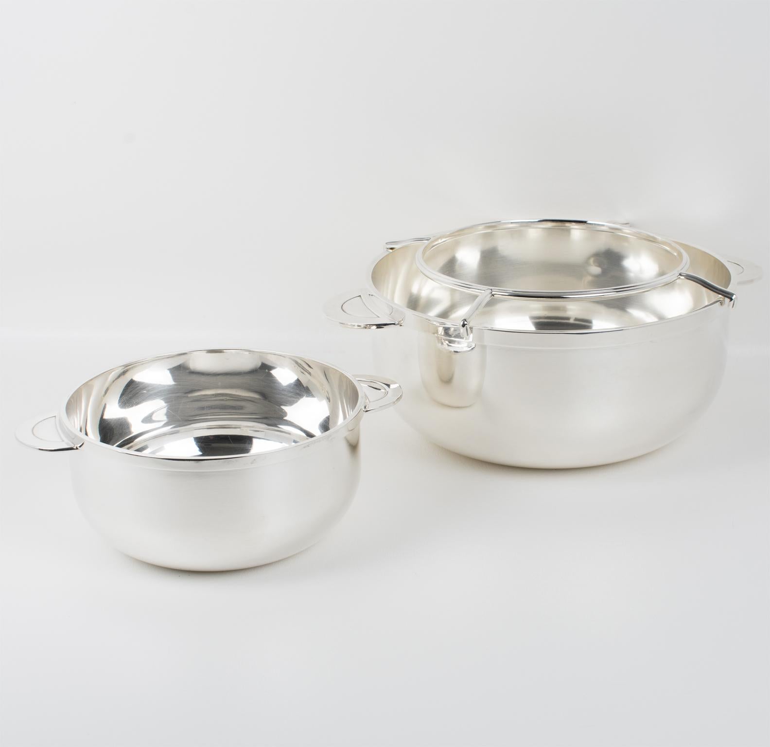 Mid-20th Century Christofle Paris Art Deco Silver Plate Caviar Bowl Dish Server Set