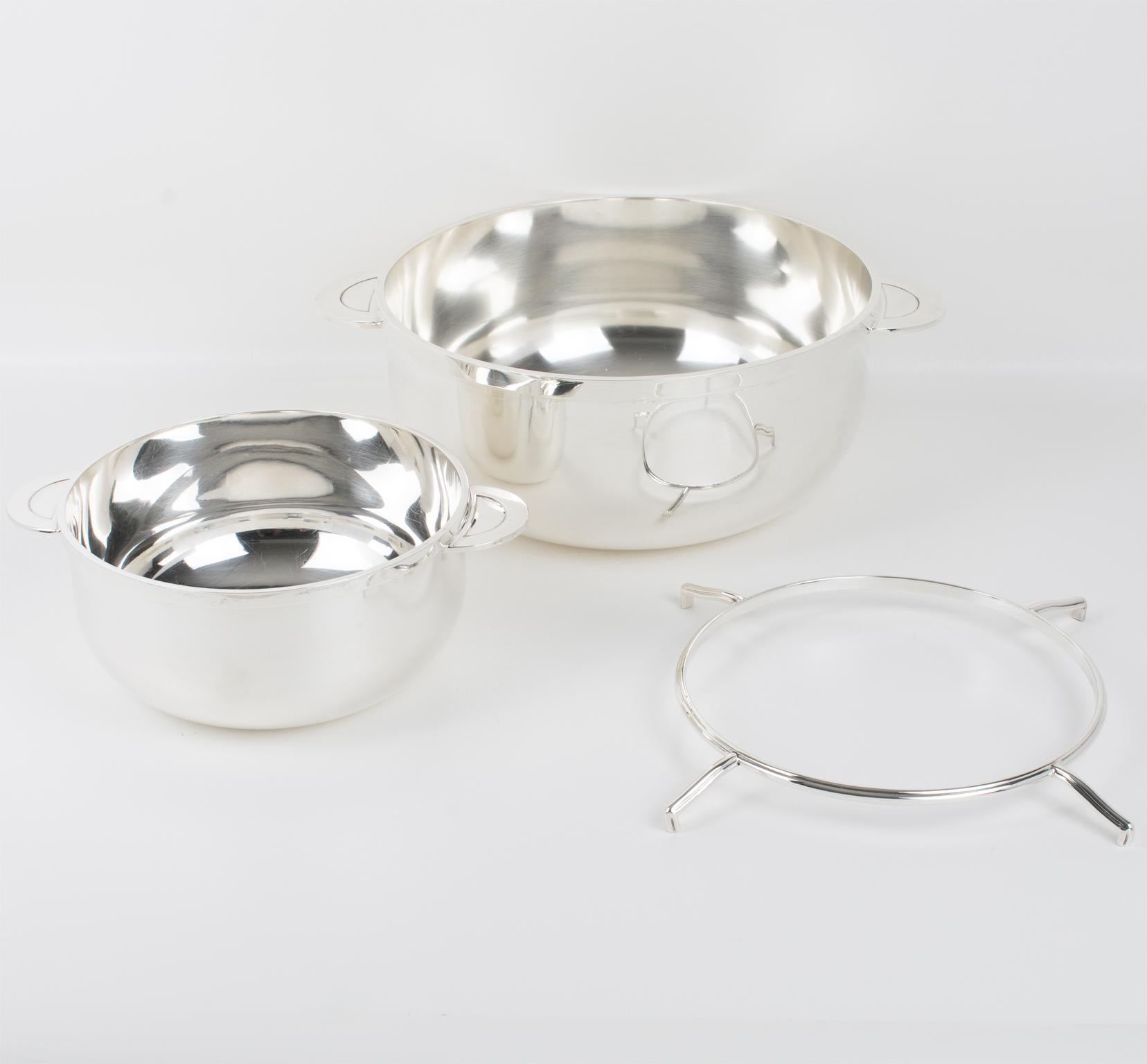 Metal Christofle Paris Art Deco Silver Plate Caviar Bowl Dish Server Set