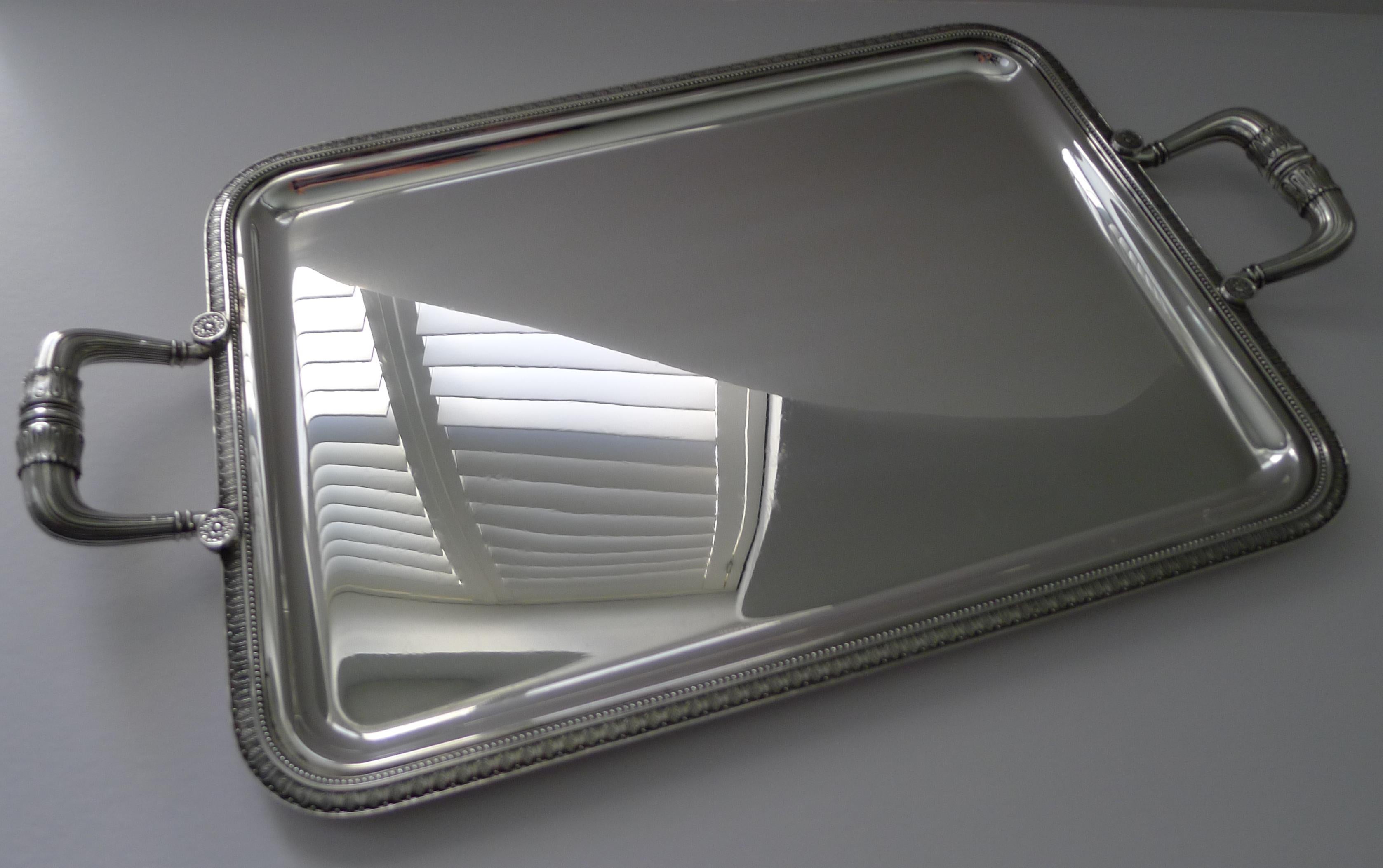 French Christofle, Paris - Large Vintage Malmaison Silver Plated Tray  For Sale