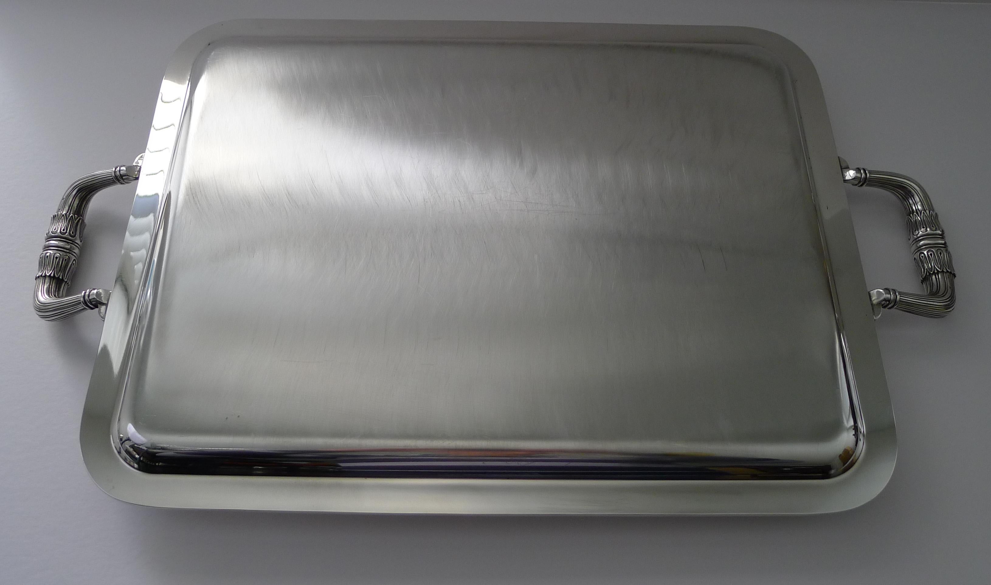 Late 20th Century Christofle, Paris - Large Vintage Malmaison Silver Plated Tray  For Sale