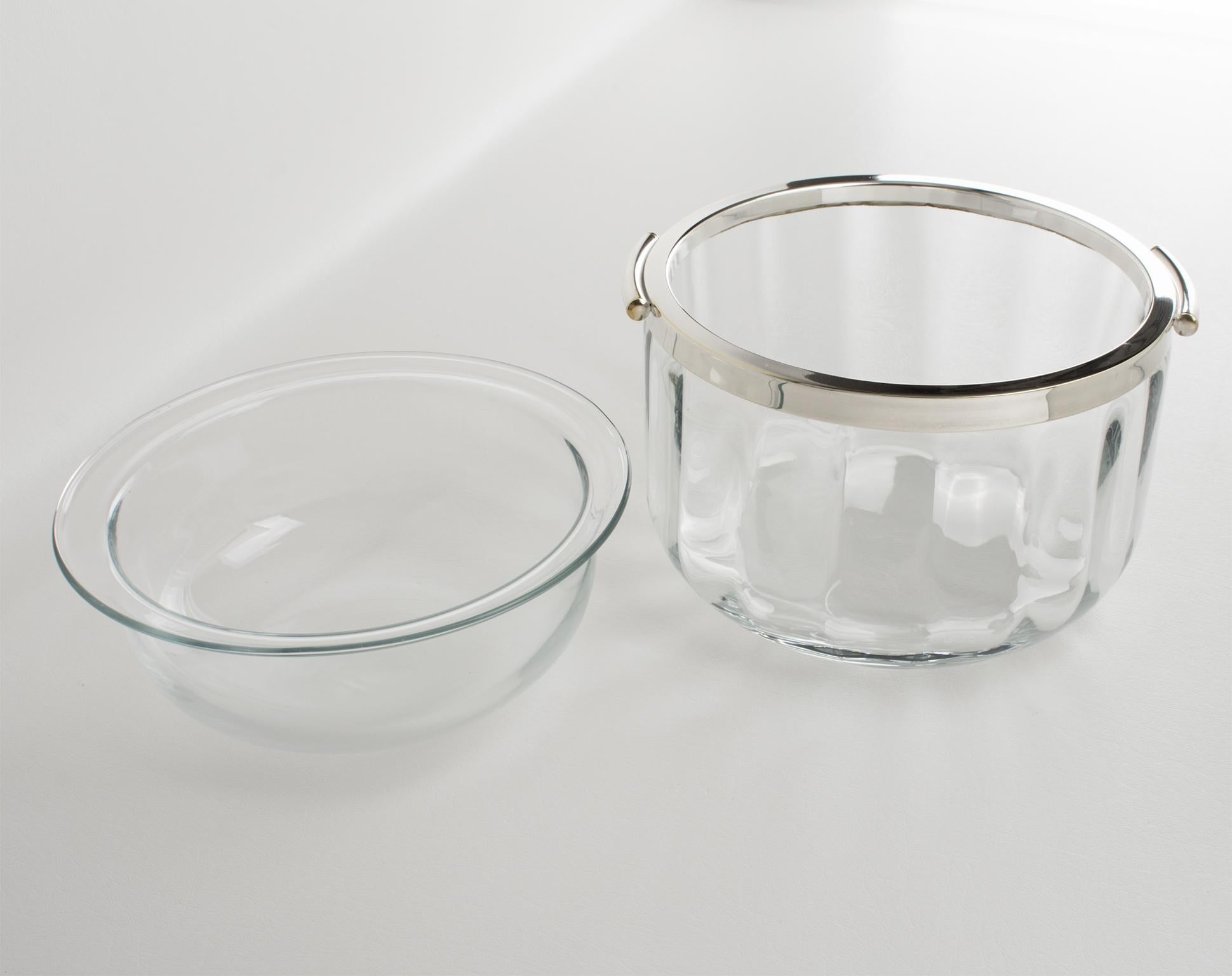 Mid-20th Century Christofle Paris Modernist Silver Plate and Crystal Caviar Bowl Dish Server Set