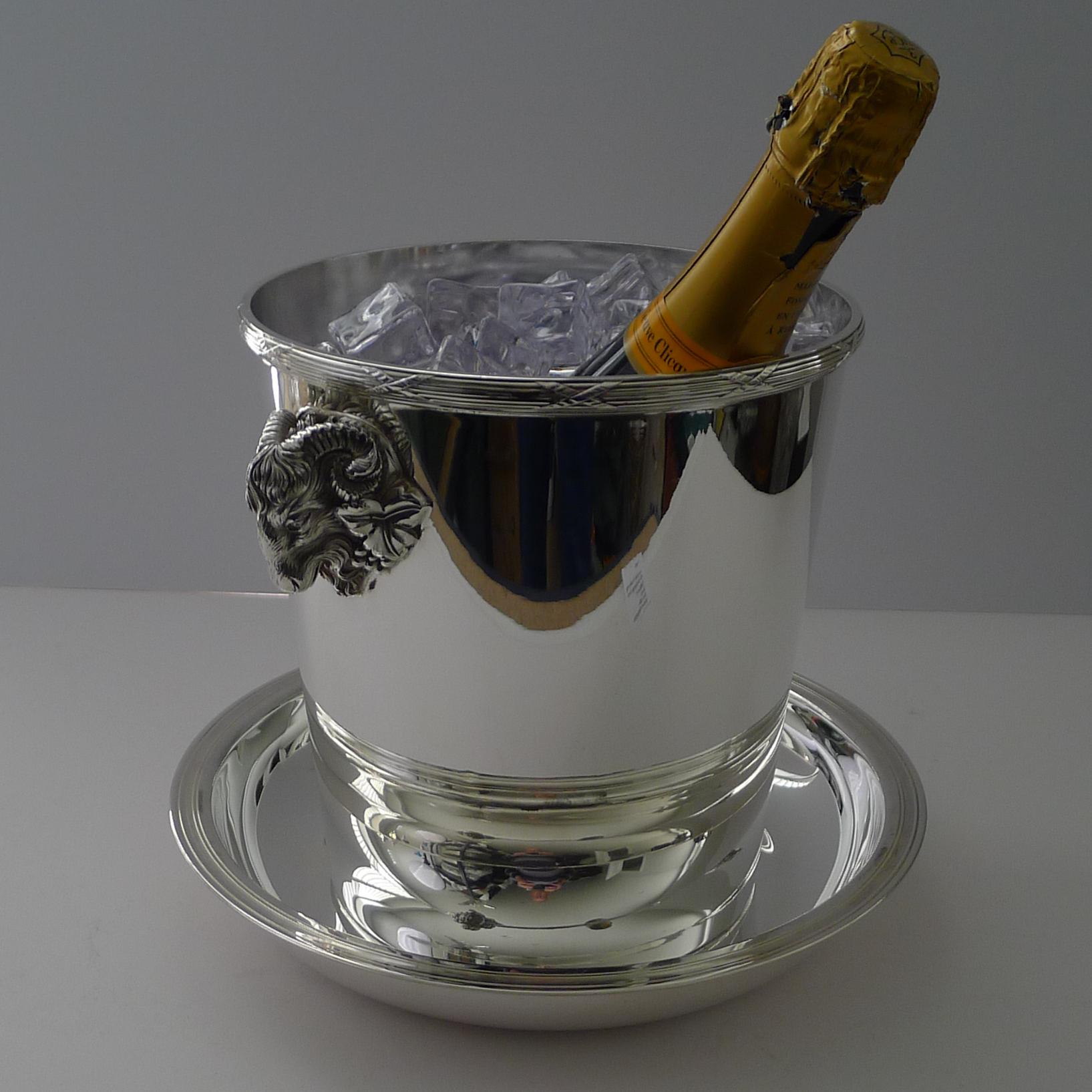 Christofle, Paris - Ram's Head Champagne Bucket and Drip Plate For Sale 3
