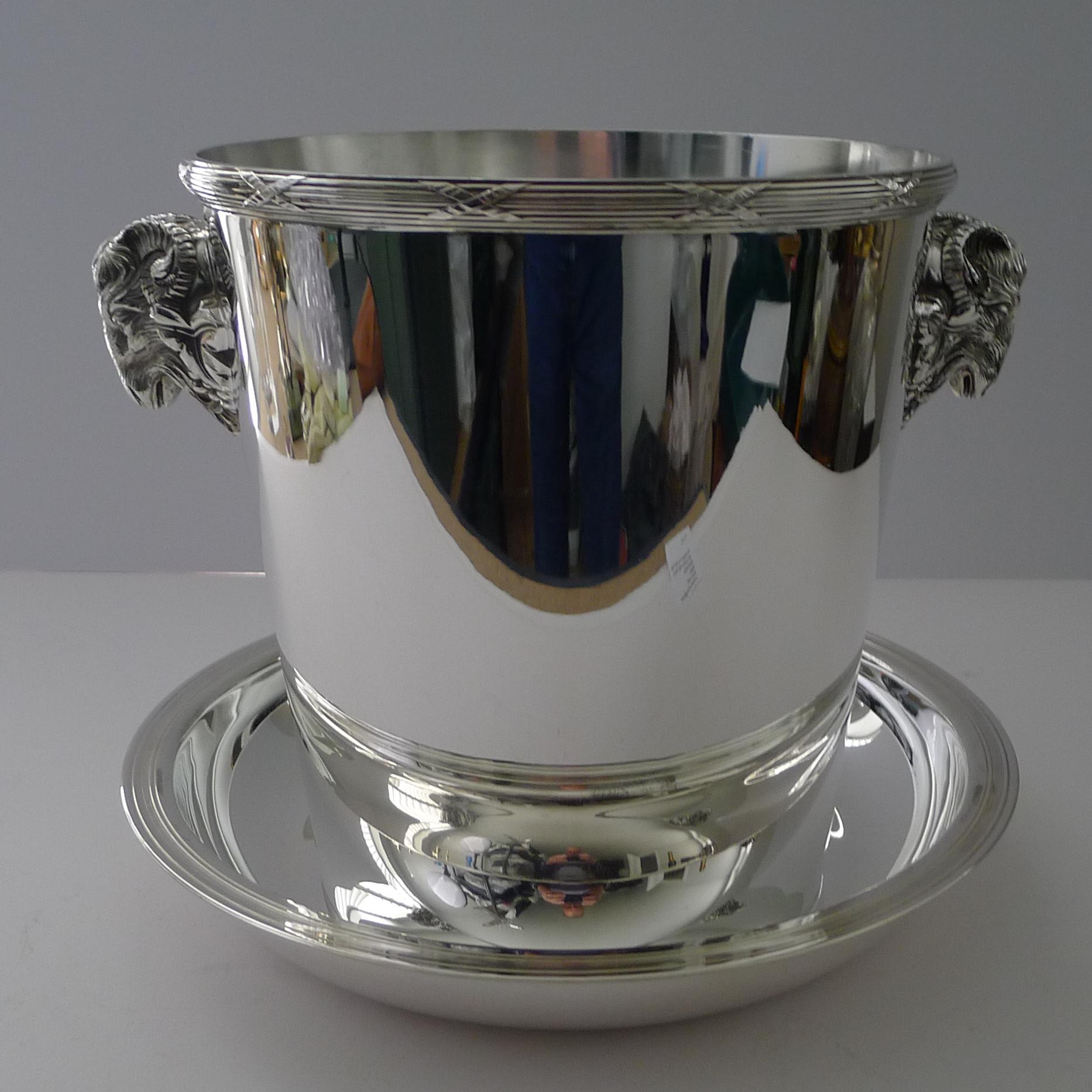 Christofle, Paris - Ram's Head Champagne Bucket and Drip Plate For Sale 4