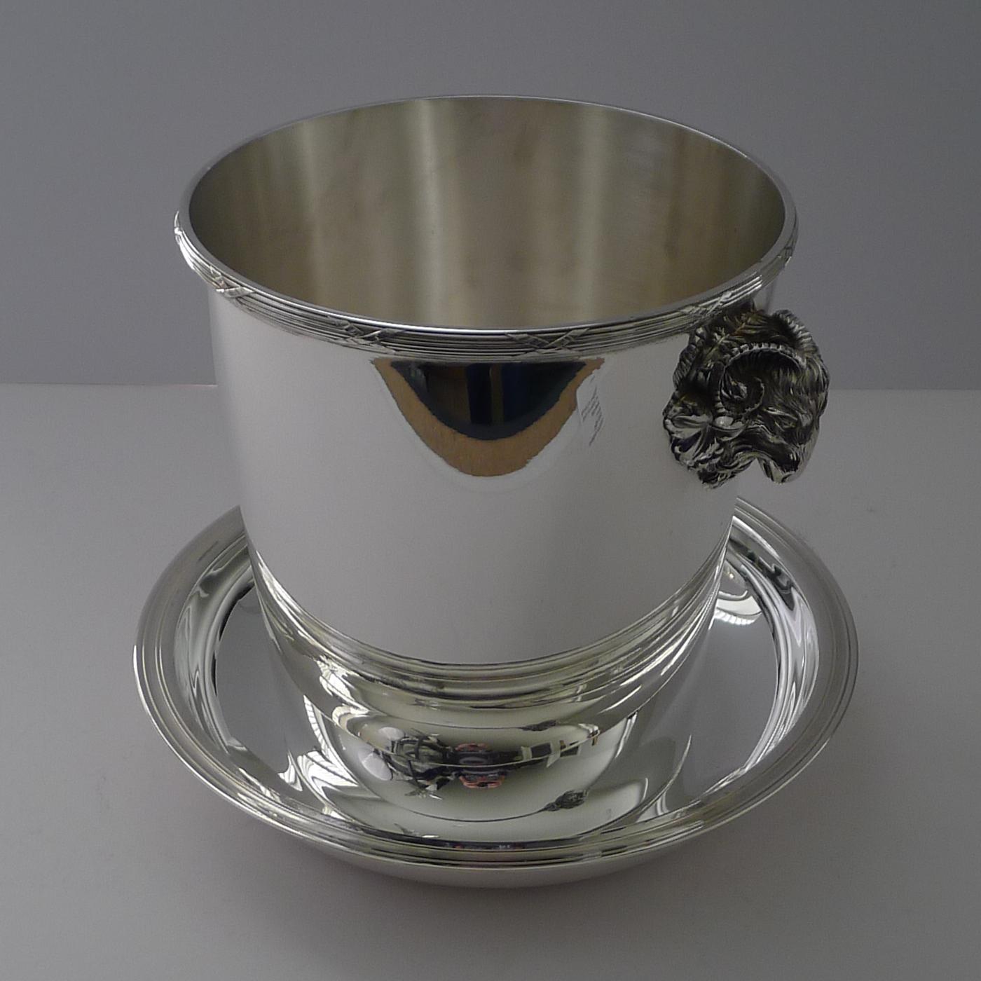Christofle, Paris - Ram's Head Champagne Bucket and Drip Plate For Sale 6