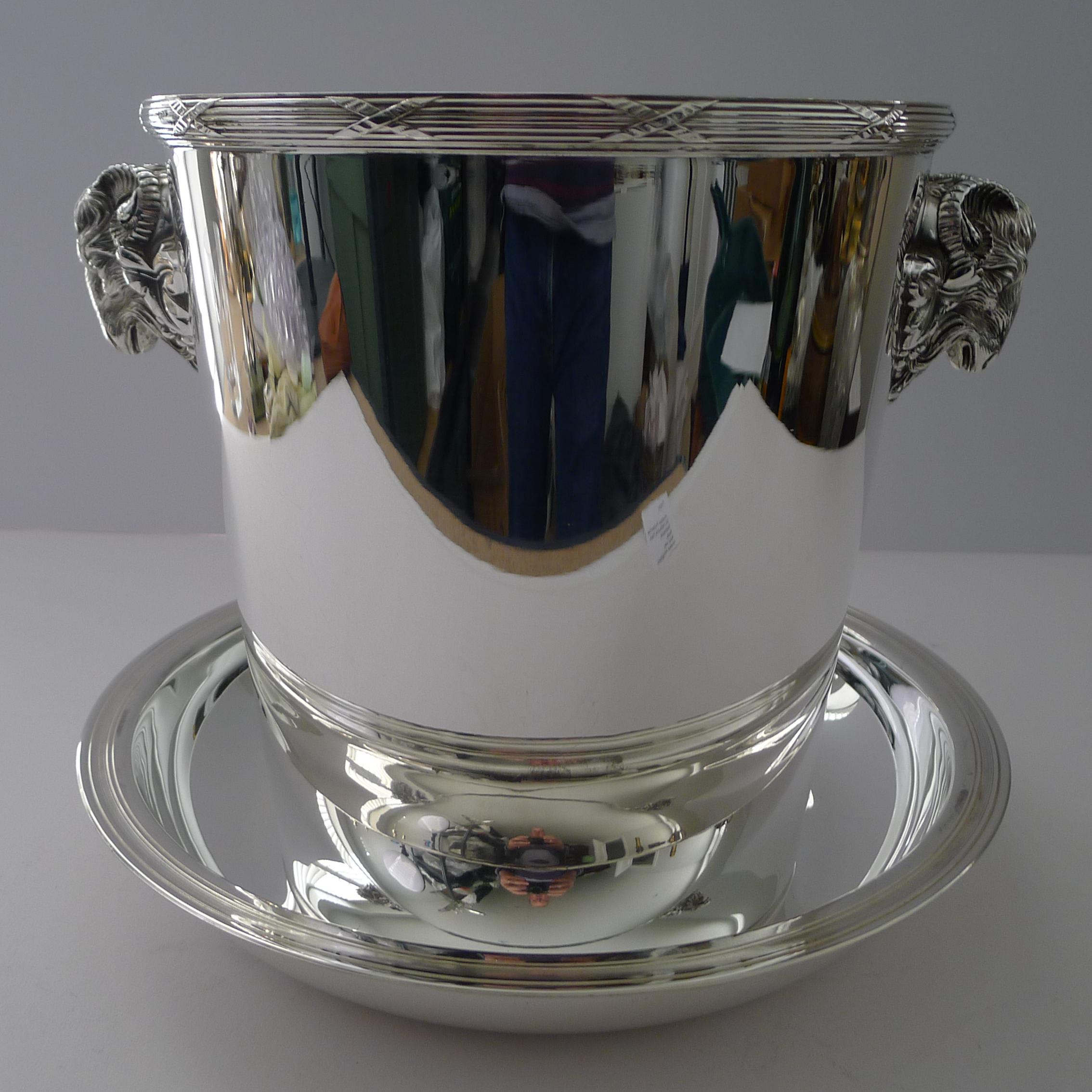 Christofle, Paris - Ram's Head Champagne Bucket and Drip Plate For Sale 7