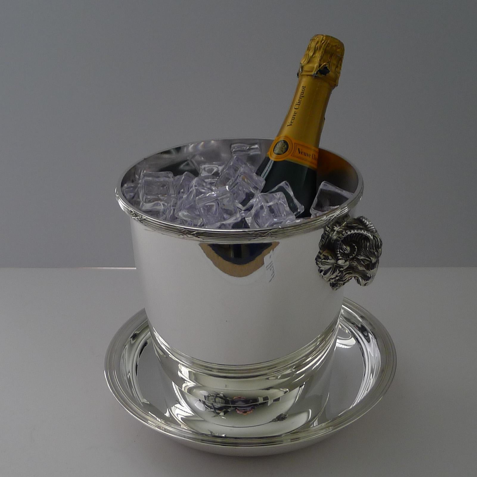 Mid-20th Century Christofle, Paris - Ram's Head Champagne Bucket and Drip Plate For Sale