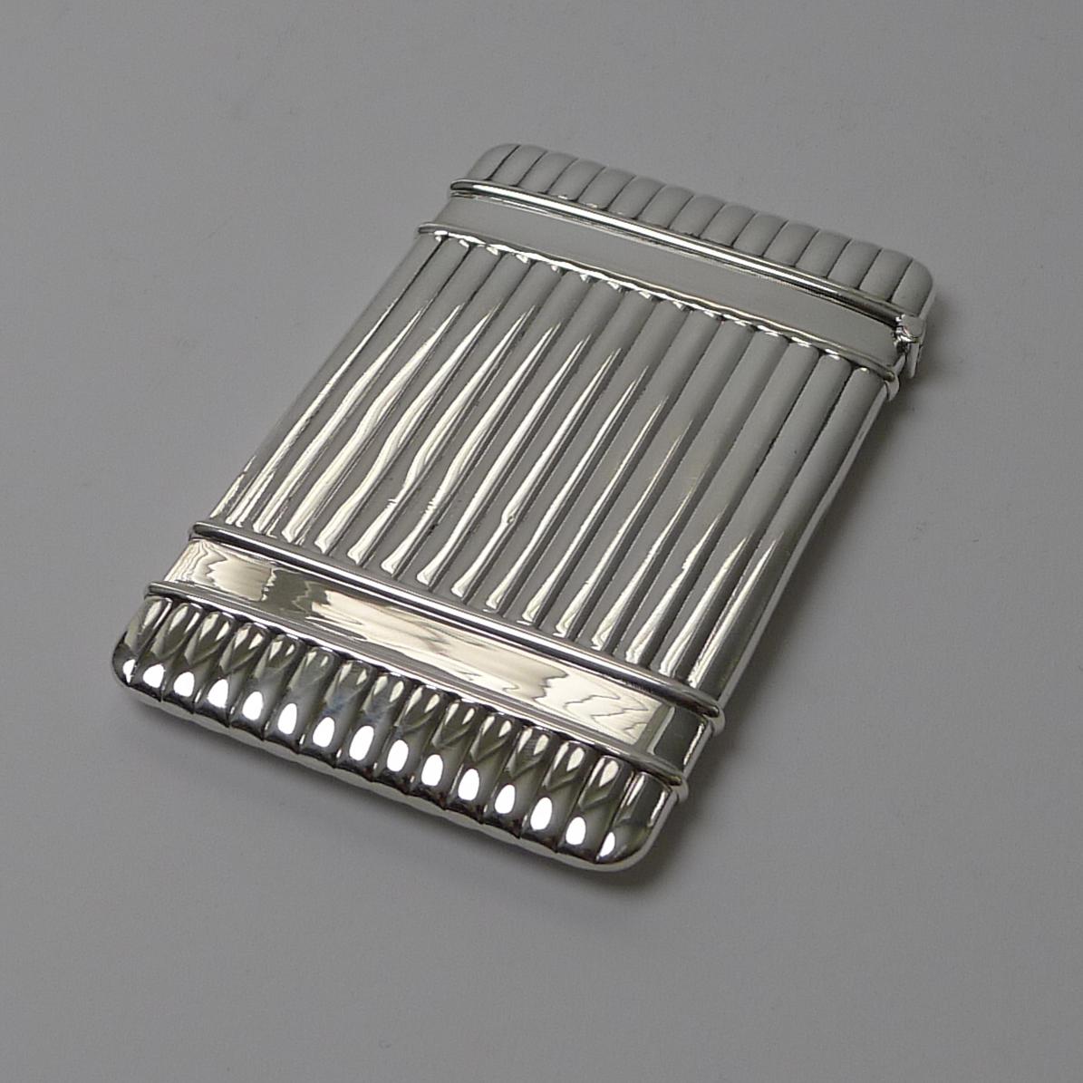 French Christofle, Paris, Ribbed Solid / Sterling Silver Card Case For Sale